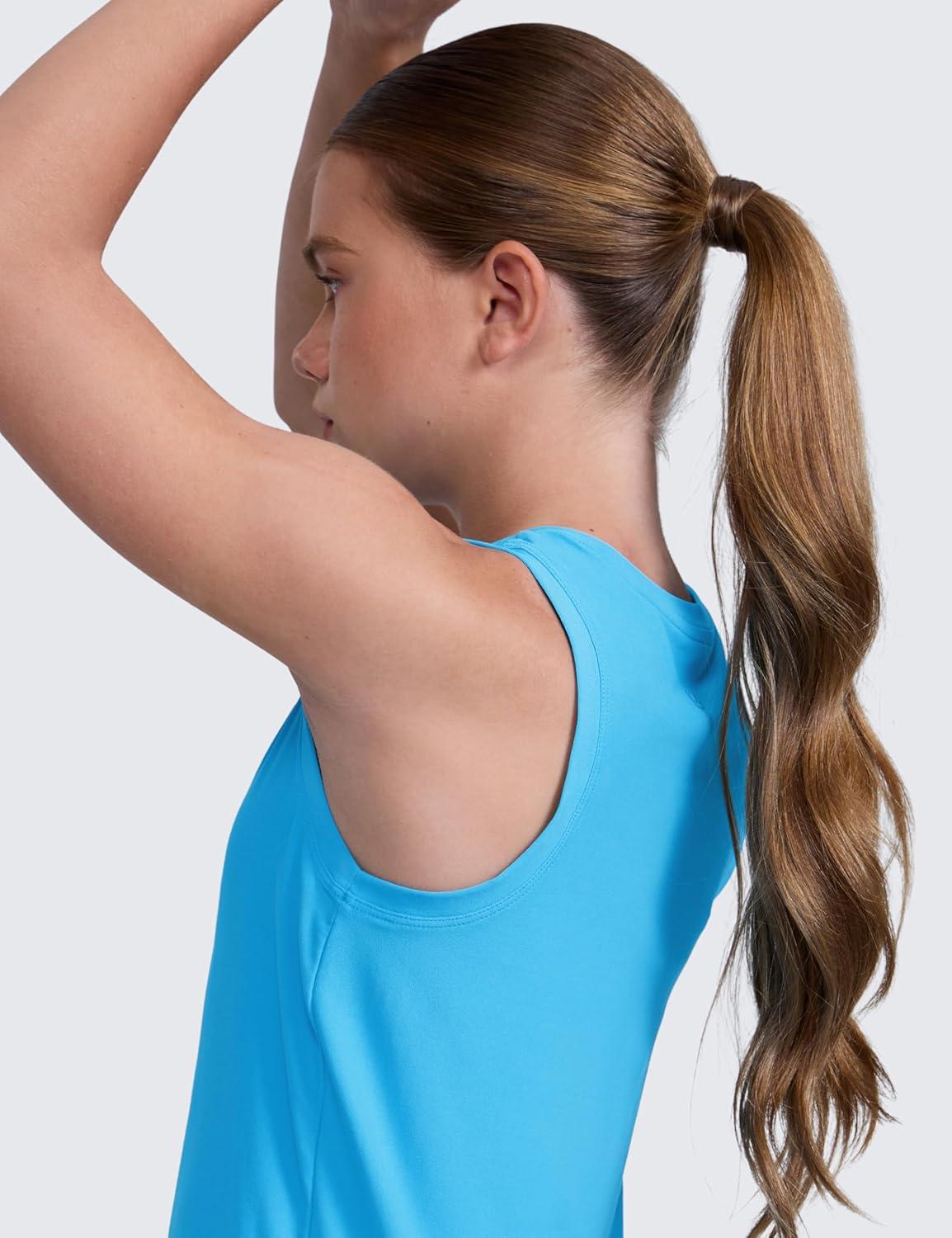 imageCRZ YOGA Girls Cloudweight Athletic Tank Tops Hip Length Active Dance Casual Crew Neck Sleeveless Kids TeenKayak Blue