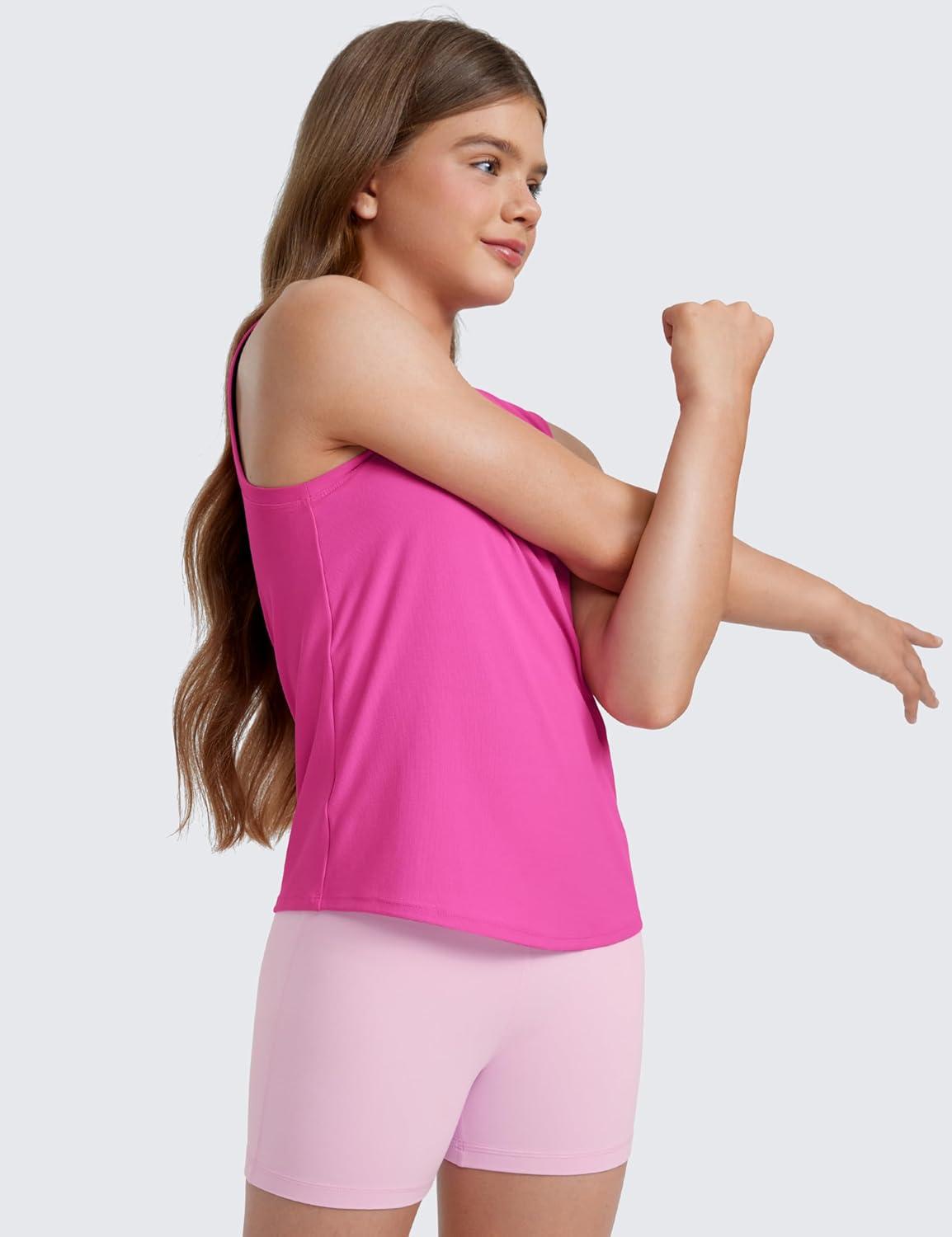 imageCRZ YOGA Girls Cloudweight Athletic Tank Tops Hip Length Active Dance Casual Crew Neck Sleeveless Kids TeenLight Purple