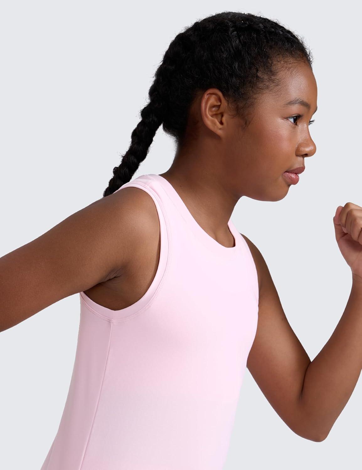 imageCRZ YOGA Girls Cloudweight Athletic Tank Tops Hip Length Active Dance Casual Crew Neck Sleeveless Kids TeenPink Peony