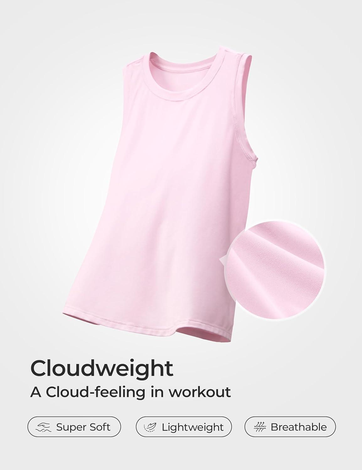 imageCRZ YOGA Girls Cloudweight Athletic Tank Tops Hip Length Active Dance Casual Crew Neck Sleeveless Kids TeenPink Peony
