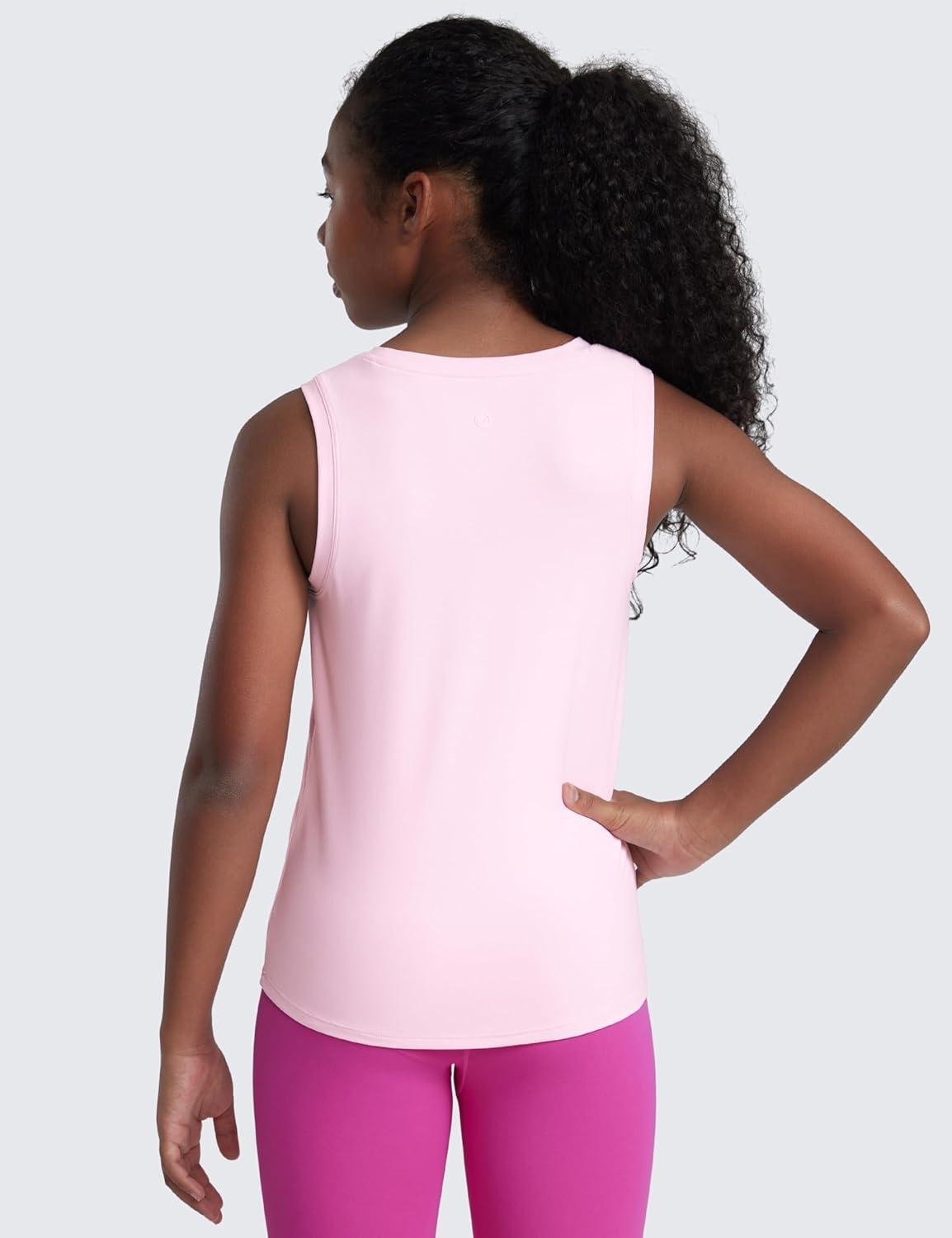 imageCRZ YOGA Girls Cloudweight Athletic Tank Tops Hip Length Active Dance Casual Crew Neck Sleeveless Kids TeenPink Peony