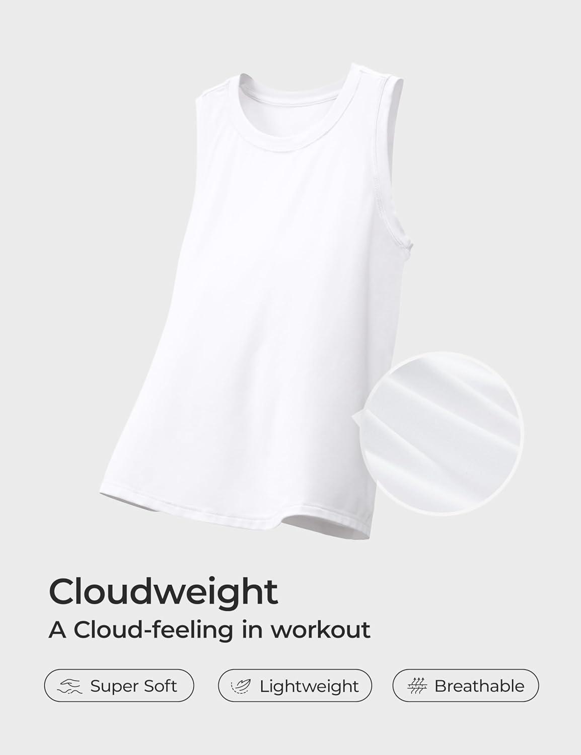 imageCRZ YOGA Girls Cloudweight Athletic Tank Tops Hip Length Active Dance Casual Crew Neck Sleeveless Kids TeenWhite