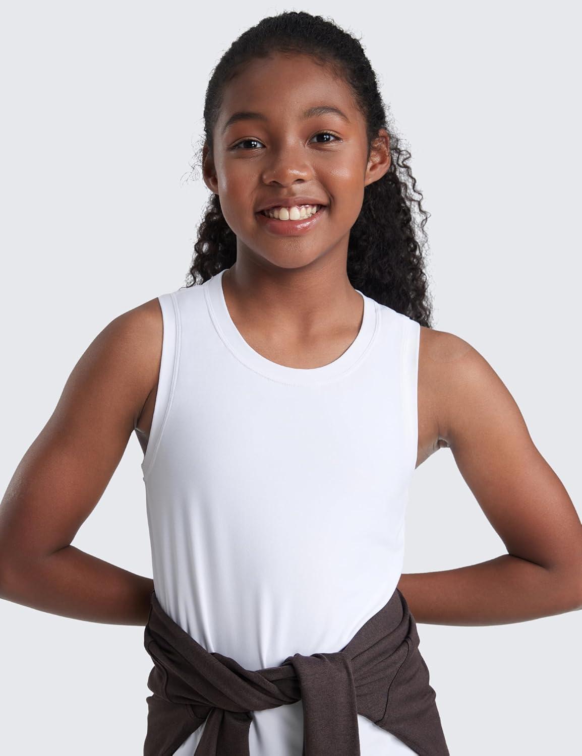 imageCRZ YOGA Girls Cloudweight Athletic Tank Tops Hip Length Active Dance Casual Crew Neck Sleeveless Kids TeenWhite