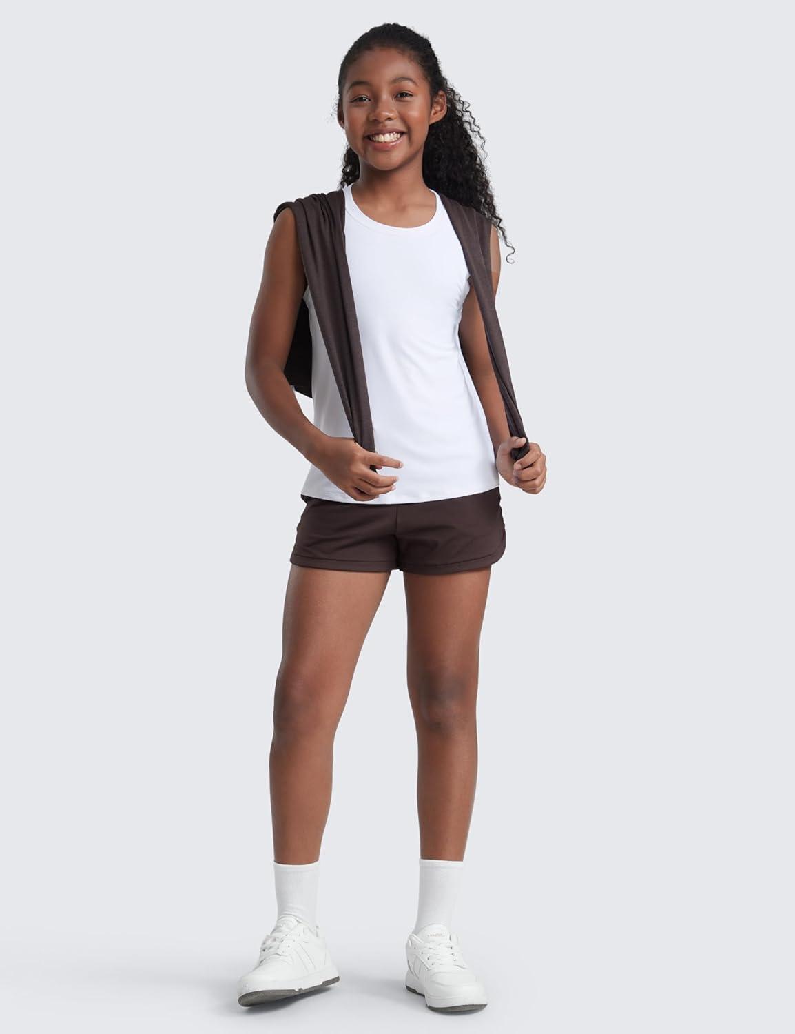 imageCRZ YOGA Girls Cloudweight Athletic Tank Tops Hip Length Active Dance Casual Crew Neck Sleeveless Kids TeenWhite