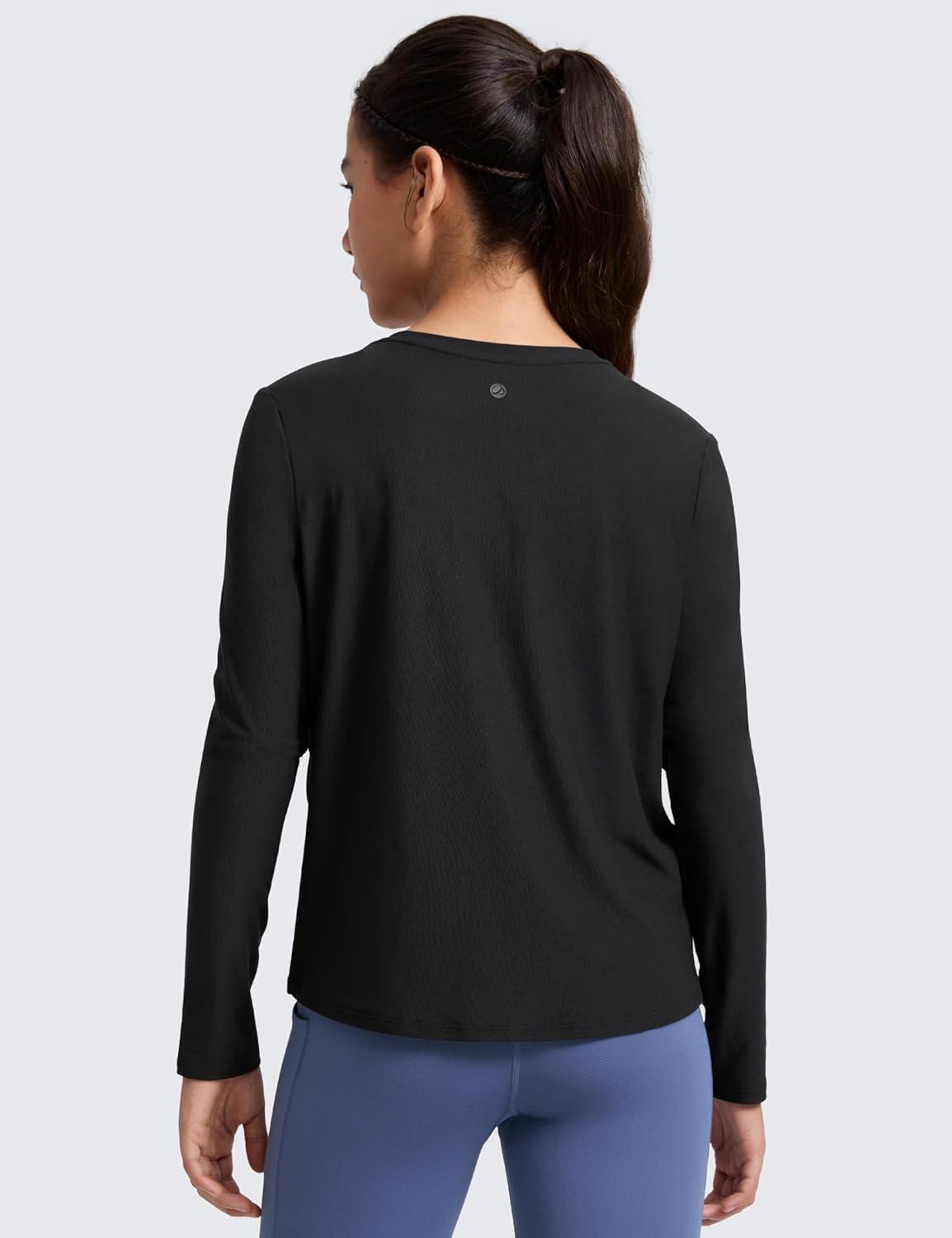 imageCRZ YOGA Girls Cloudweight Long Sleeve Athletic Shirts Active Sports Casual Tees Crew Neck Side Slit Winter Kids TeenBlack