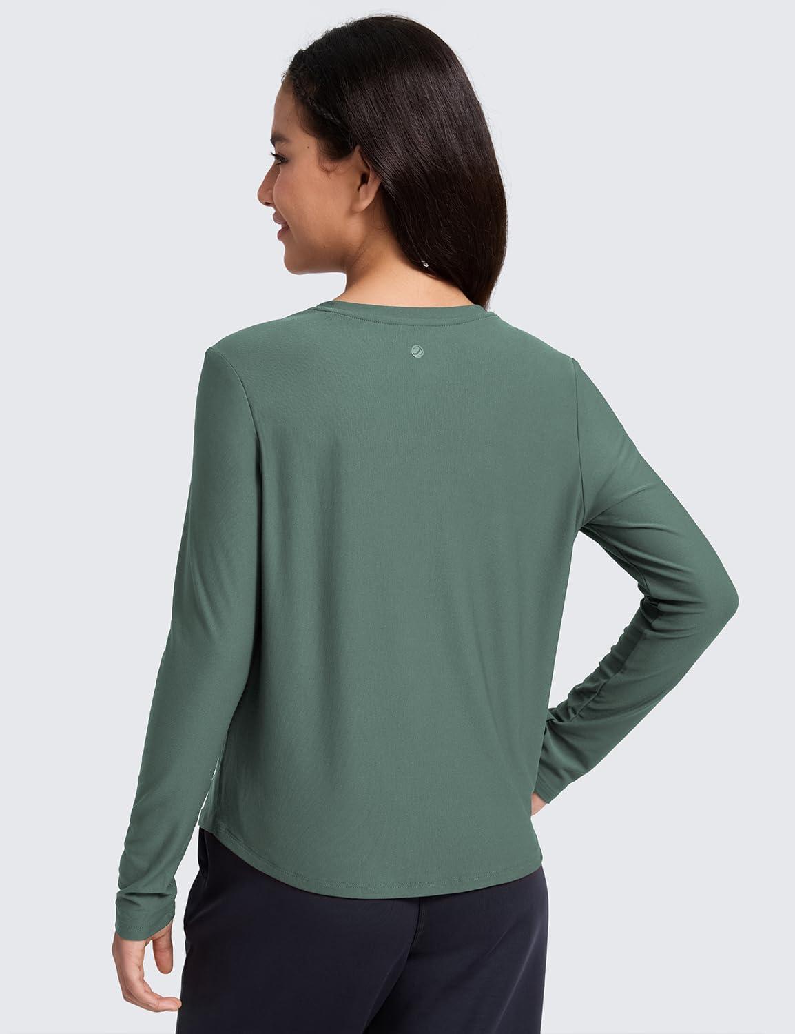 imageCRZ YOGA Girls Cloudweight Long Sleeve Athletic Shirts Active Sports Casual Tees Crew Neck Side Slit Winter Kids TeenGraphite Green