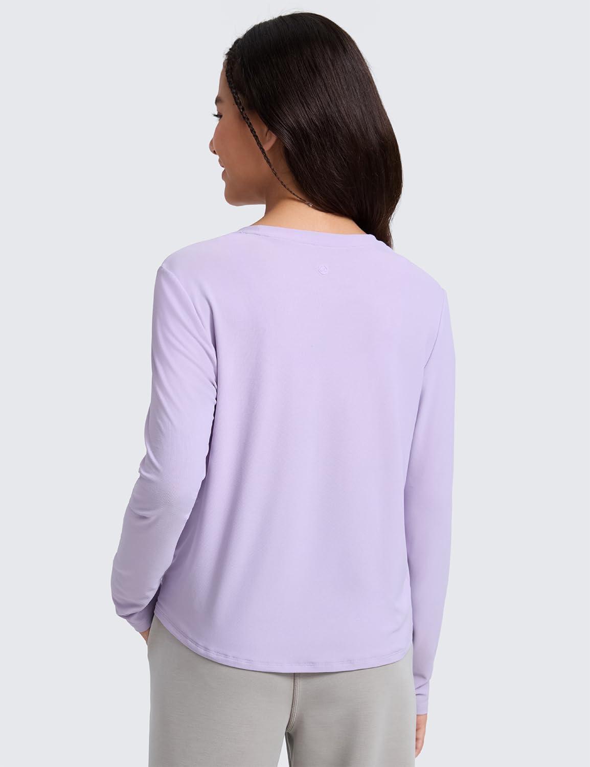 imageCRZ YOGA Girls Cloudweight Long Sleeve Athletic Shirts Active Sports Casual Tees Crew Neck Side Slit Winter Kids TeenLilac Air