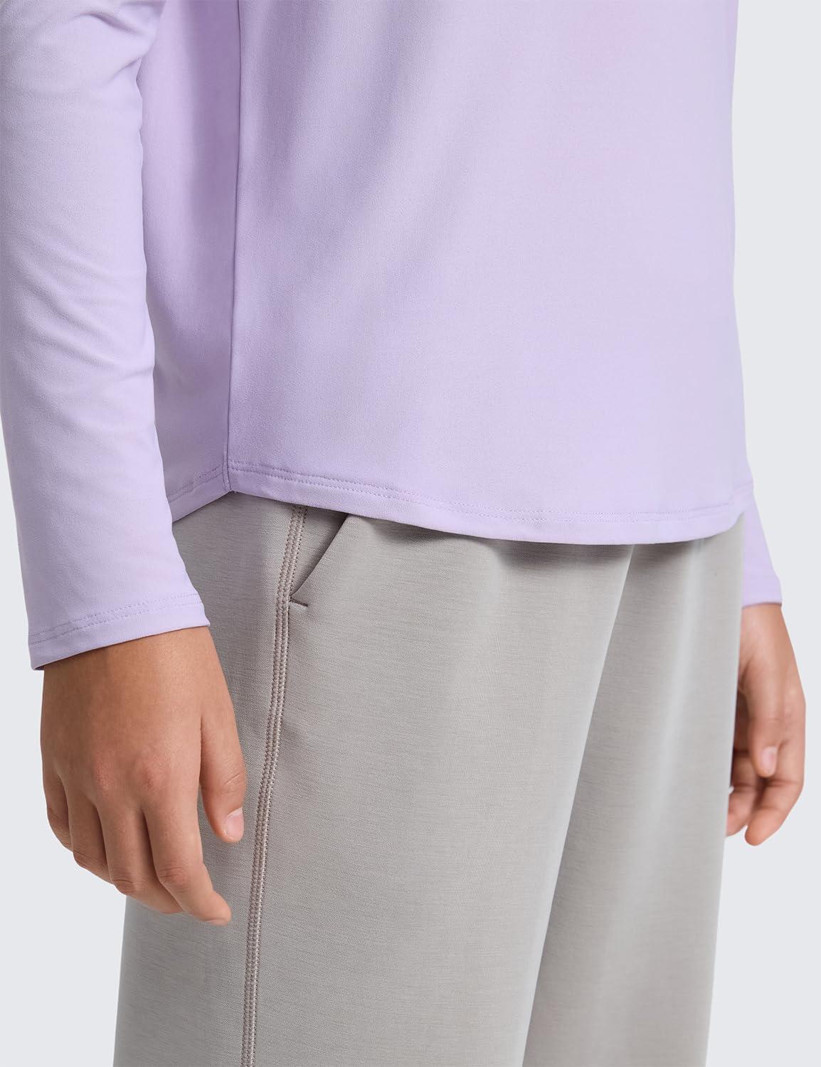 imageCRZ YOGA Girls Cloudweight Long Sleeve Athletic Shirts Active Sports Casual Tees Crew Neck Side Slit Winter Kids TeenLilac Air