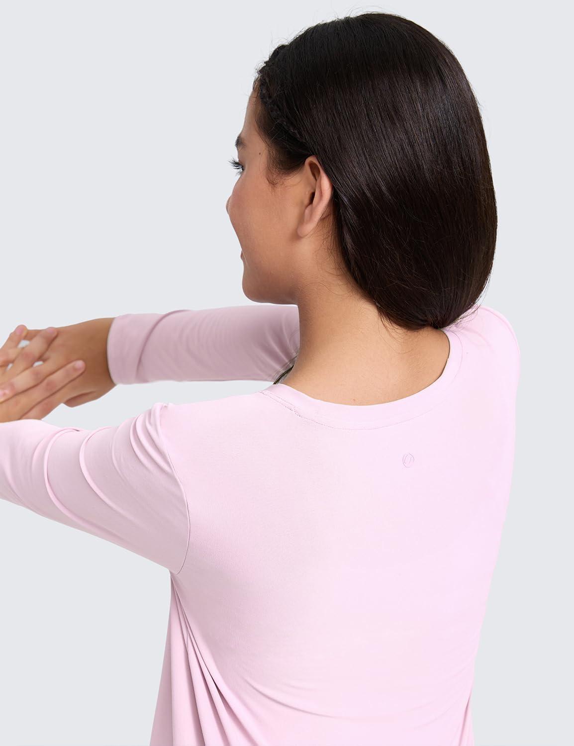 imageCRZ YOGA Girls Cloudweight Long Sleeve Athletic Shirts Active Sports Casual Tees Crew Neck Side Slit Winter Kids TeenPink Peony