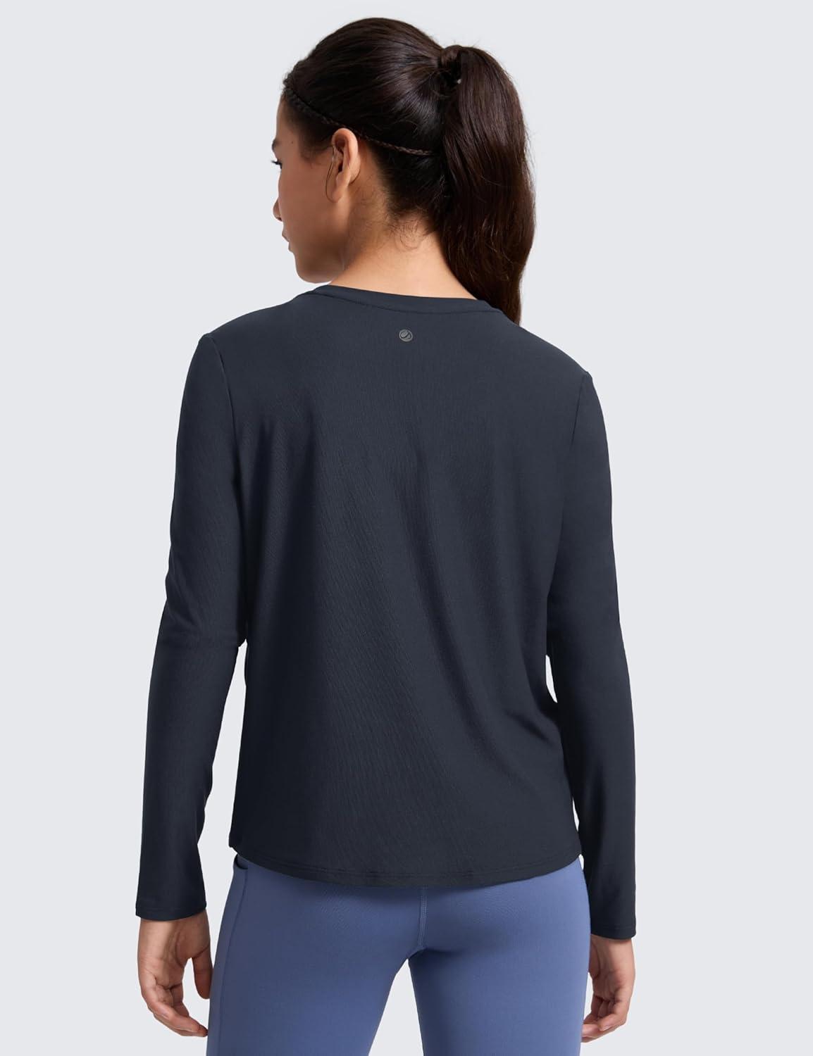 imageCRZ YOGA Girls Cloudweight Long Sleeve Athletic Shirts Active Sports Casual Tees Crew Neck Side Slit Winter Kids TeenTrue Navy