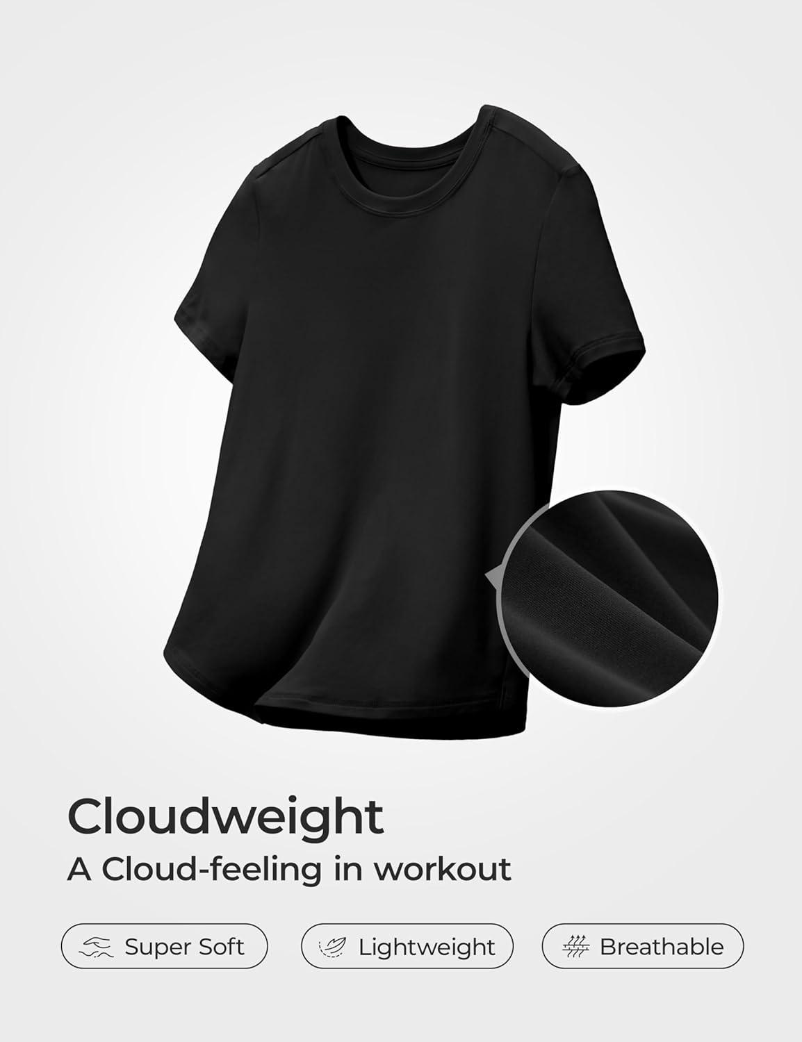 imageCRZ YOGA Girls Cloudweight Short Sleeve Athletic T Shirts Active Sports Casual Tees Crew Neck Side Slit Kids TeenBlack