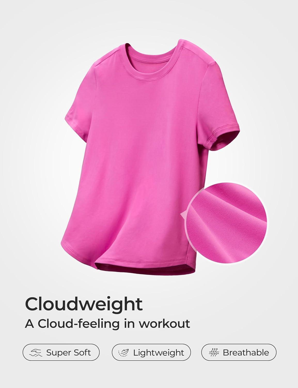 imageCRZ YOGA Girls Cloudweight Short Sleeve Athletic T Shirts Active Sports Casual Tees Crew Neck Side Slit Kids TeenLight Purple