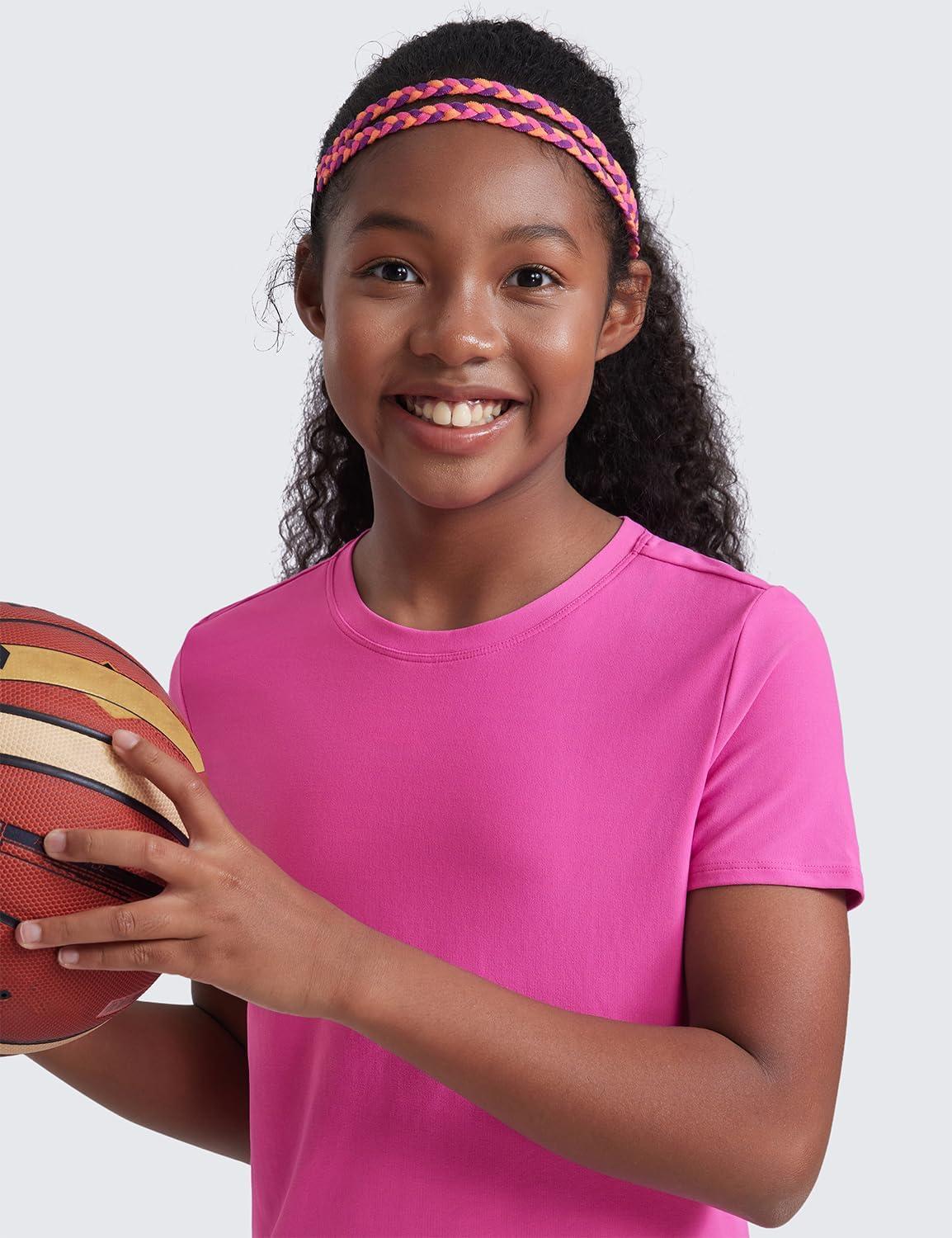 imageCRZ YOGA Girls Cloudweight Short Sleeve Athletic T Shirts Active Sports Casual Tees Crew Neck Side Slit Kids TeenLight Purple