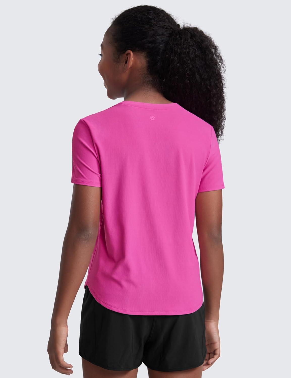 imageCRZ YOGA Girls Cloudweight Short Sleeve Athletic T Shirts Active Sports Casual Tees Crew Neck Side Slit Kids TeenLight Purple