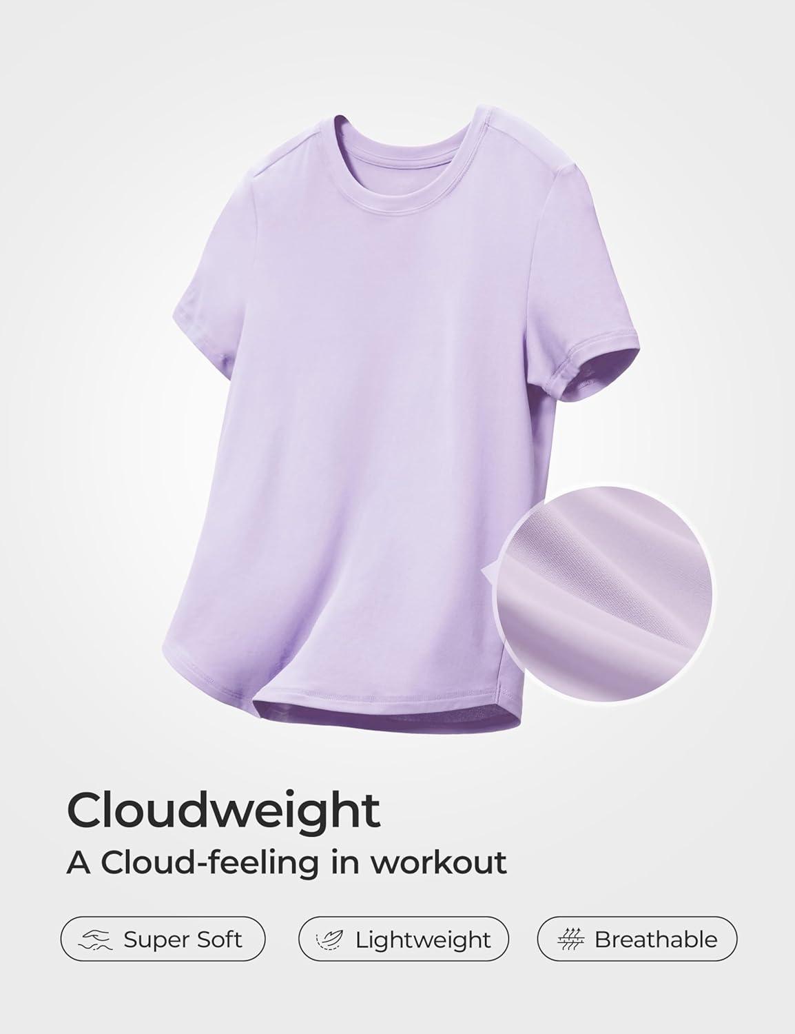imageCRZ YOGA Girls Cloudweight Short Sleeve Athletic T Shirts Active Sports Casual Tees Crew Neck Side Slit Kids TeenLilac Air