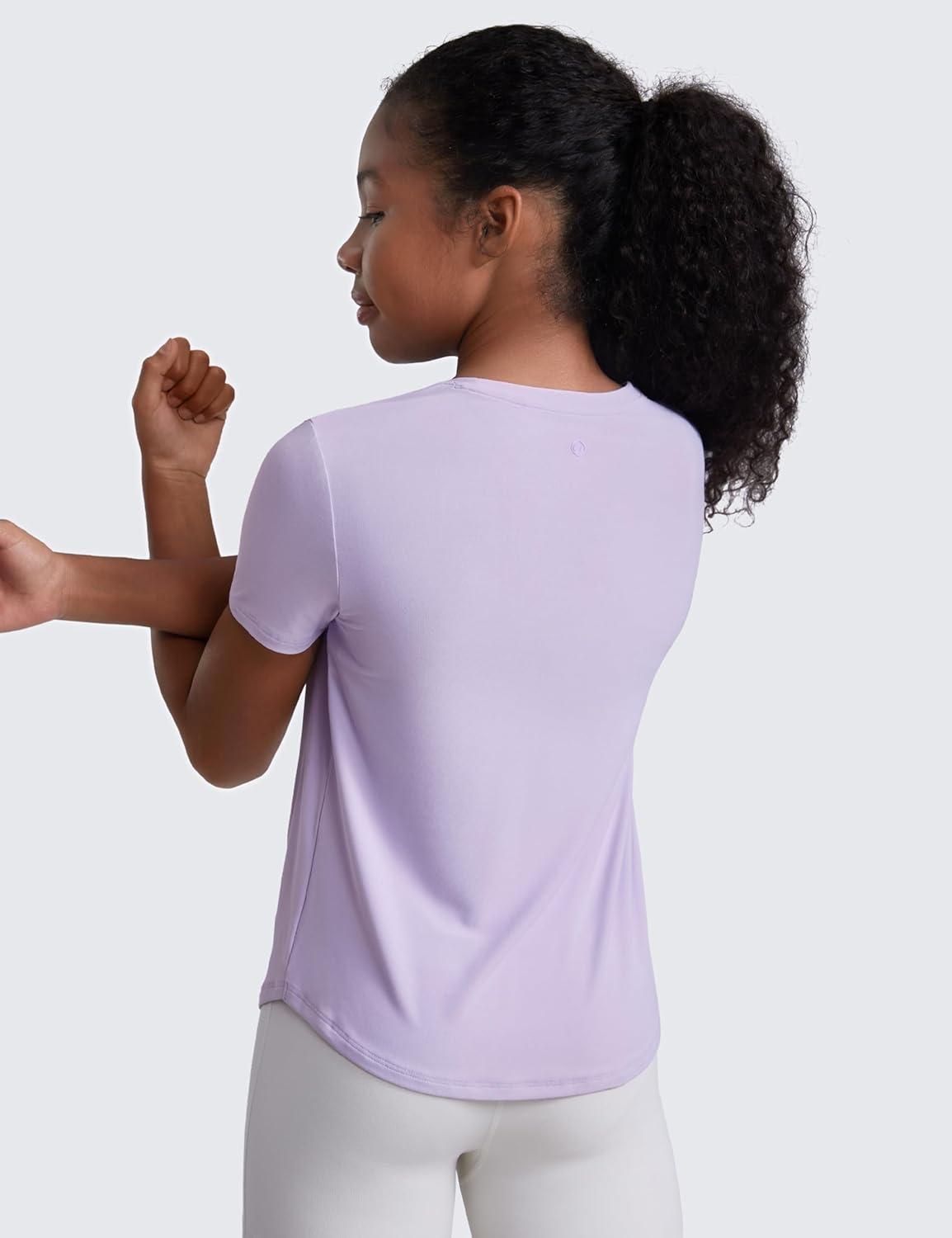imageCRZ YOGA Girls Cloudweight Short Sleeve Athletic T Shirts Active Sports Casual Tees Crew Neck Side Slit Kids TeenLilac Air