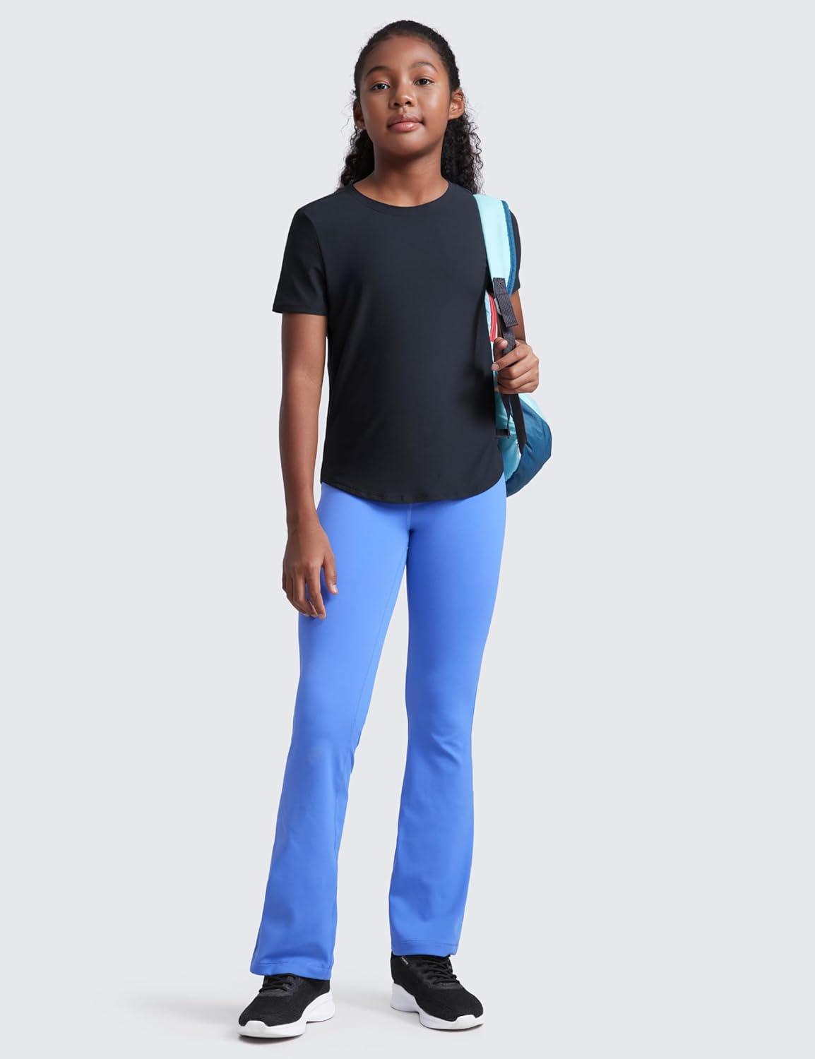 imageCRZ YOGA Girls Cloudweight Short Sleeve Athletic T Shirts Active Sports Casual Tees Crew Neck Side Slit Kids TeenTrue Navy