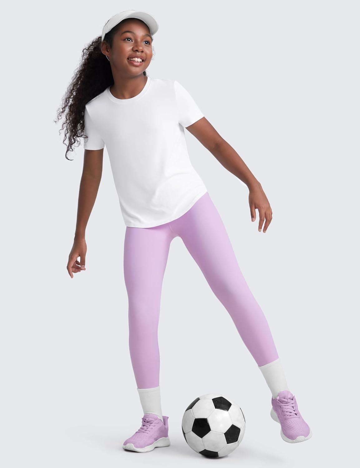 imageCRZ YOGA Girls Cloudweight Short Sleeve Athletic T Shirts Active Sports Casual Tees Crew Neck Side Slit Kids TeenWhite