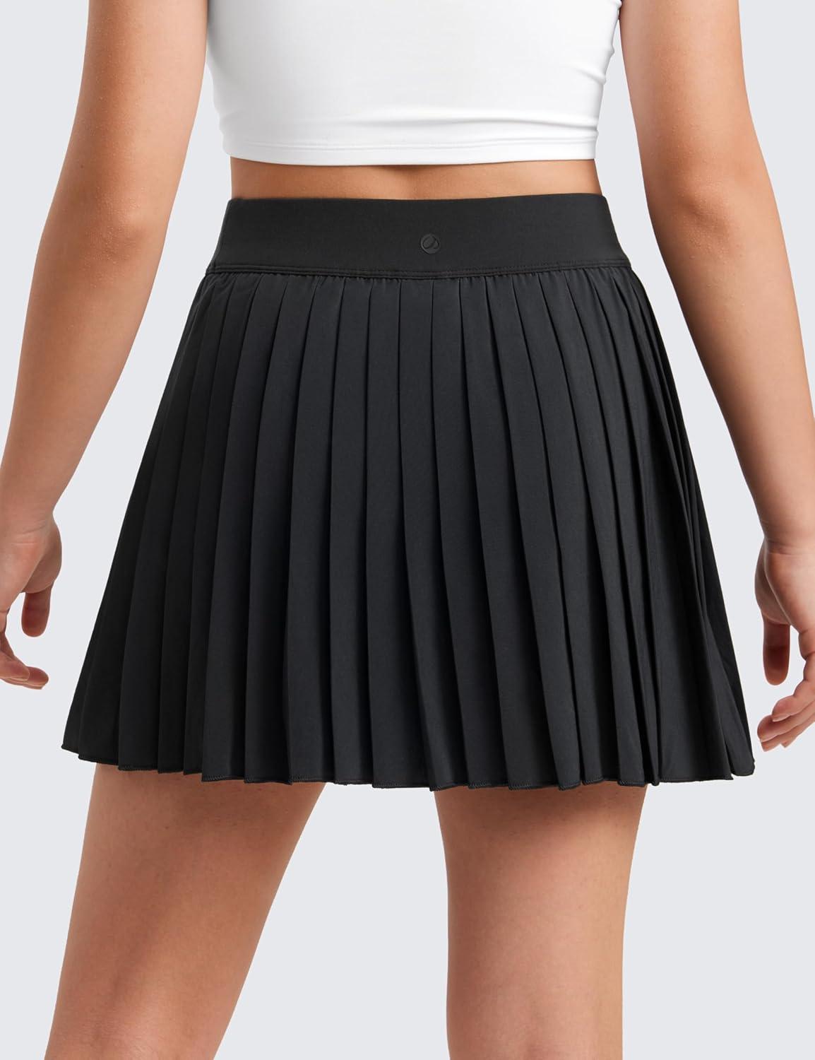 imageCRZ YOGA Girls FeatheryFit Soft Athletic Pleated Skirts Tennis School Casual Skorts with Pockets Liner Kids TeenBlack