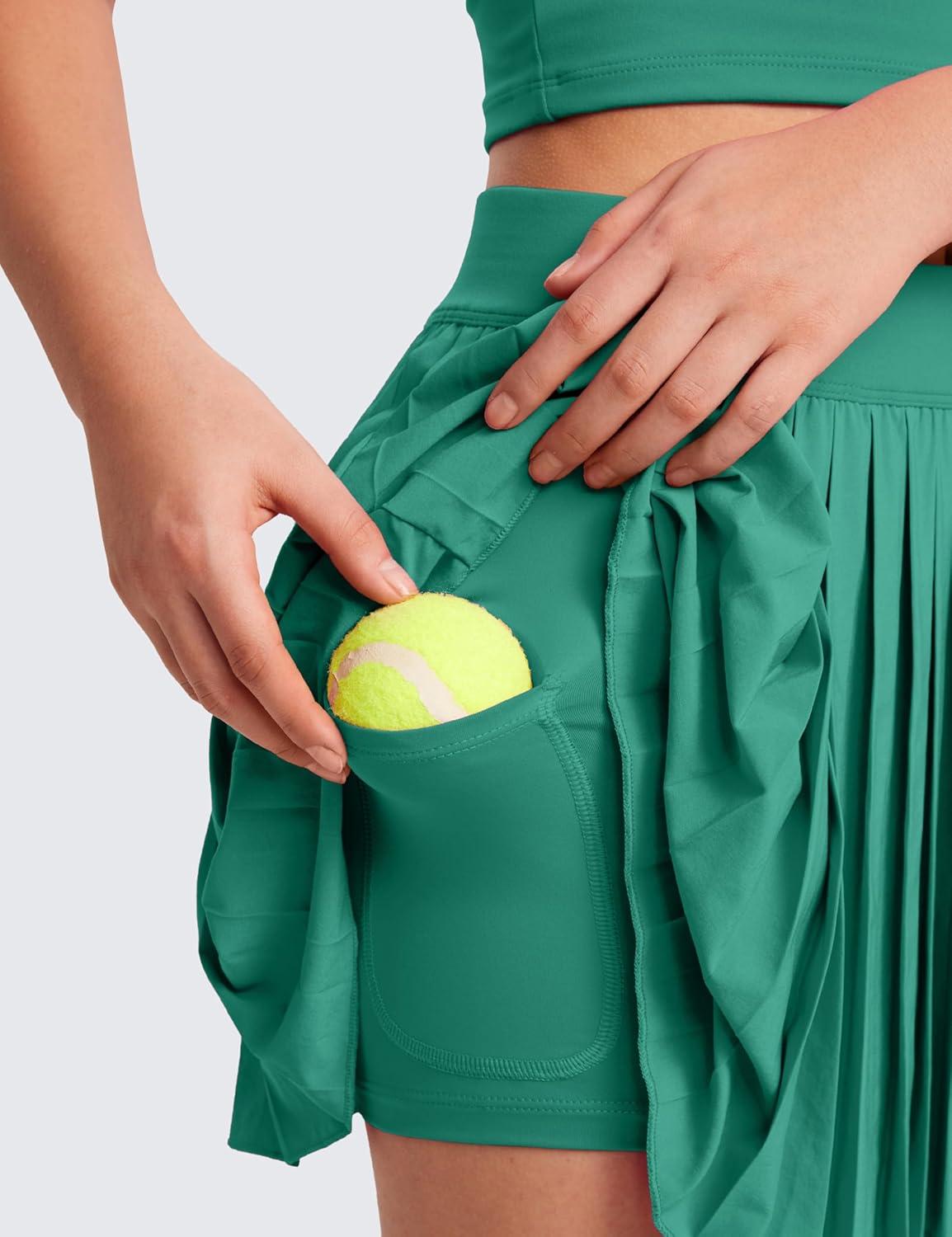 imageCRZ YOGA Girls FeatheryFit Soft Athletic Pleated Skirts Tennis School Casual Skorts with Pockets Liner Kids TeenCascadia Green