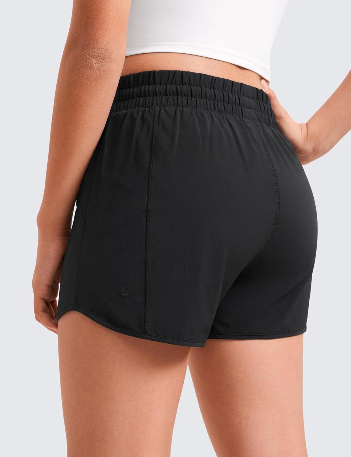 imageCRZ YOGA Girls FeatheryFit Soft Athletic Shorts with Zipper Pocket Tennis Soccer Running Casual Liner Kids TeenBlack