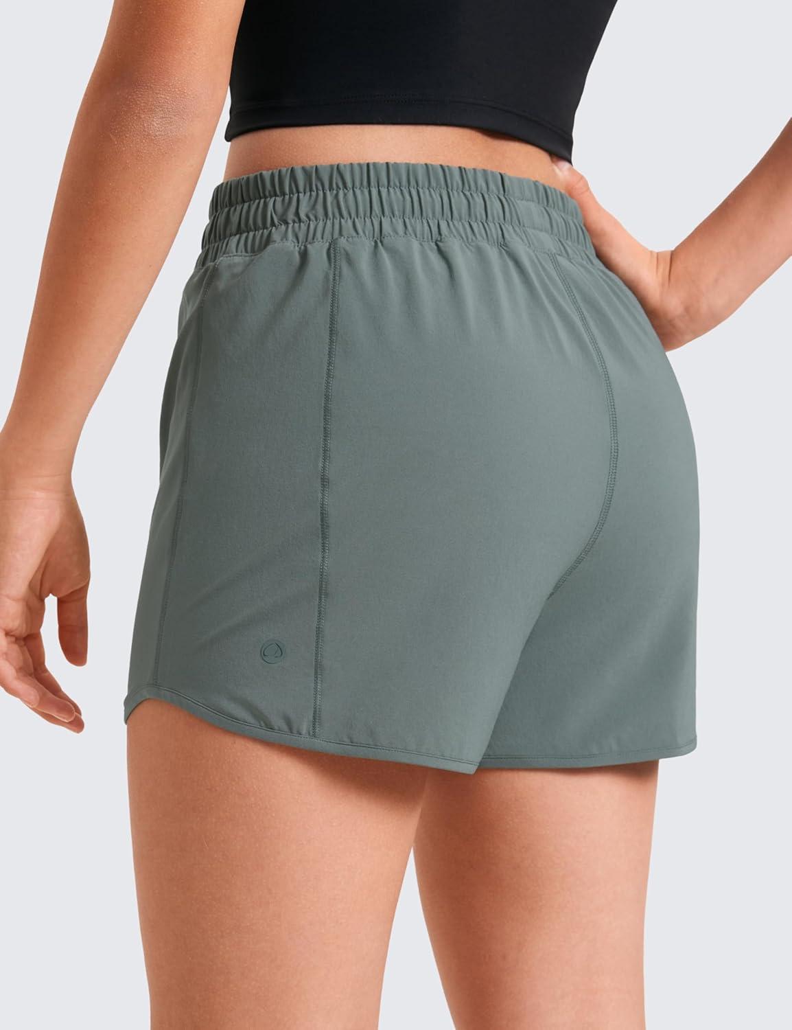 imageCRZ YOGA Girls FeatheryFit Soft Athletic Shorts with Zipper Pocket Tennis Soccer Running Casual Liner Kids TeenGrey Sage