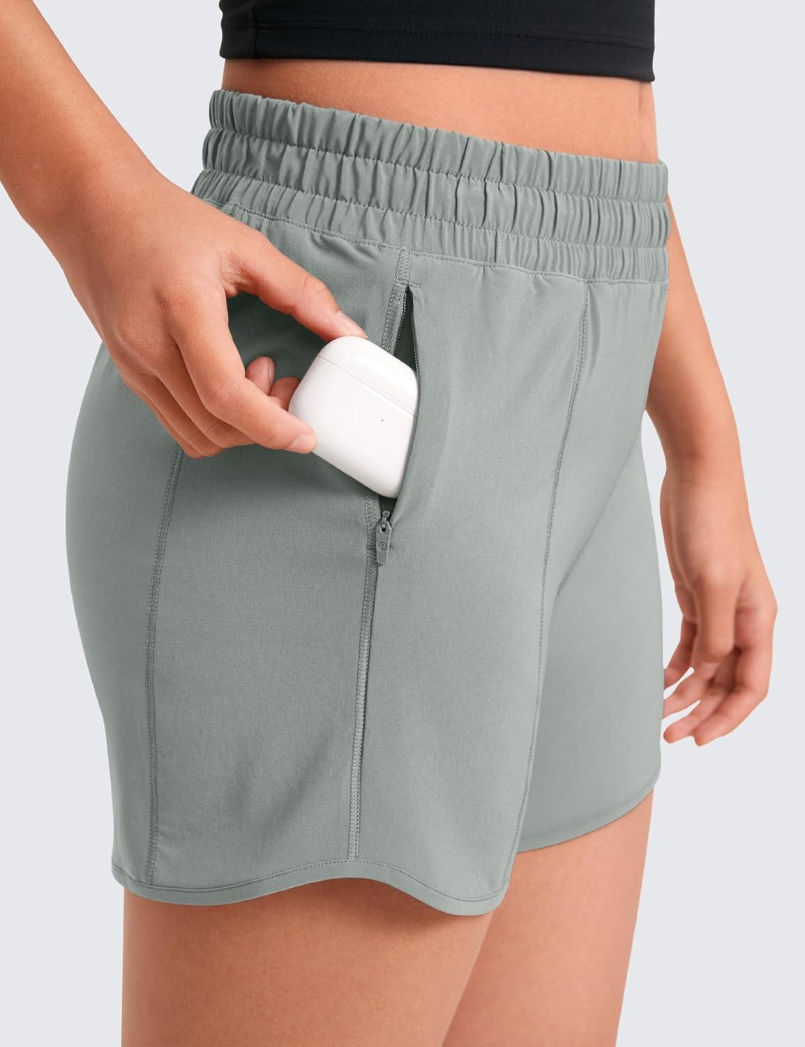 imageCRZ YOGA Girls FeatheryFit Soft Athletic Shorts with Zipper Pocket Tennis Soccer Running Casual Liner Kids TeenSterling