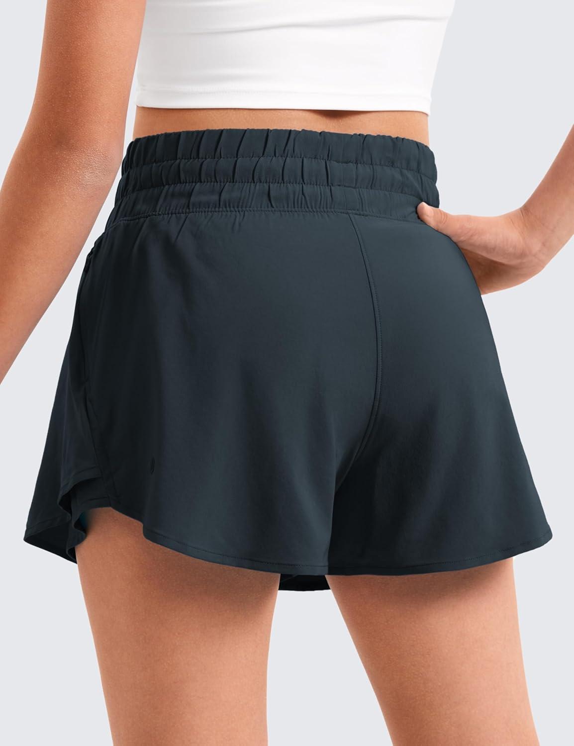 imageCRZ YOGA Girls FeatheryFit Soft Flowy Athletic Shorts Tennis Soccer Casual Ruffle Skirt Zip Pocket Liner Kids TeenTrue Navy