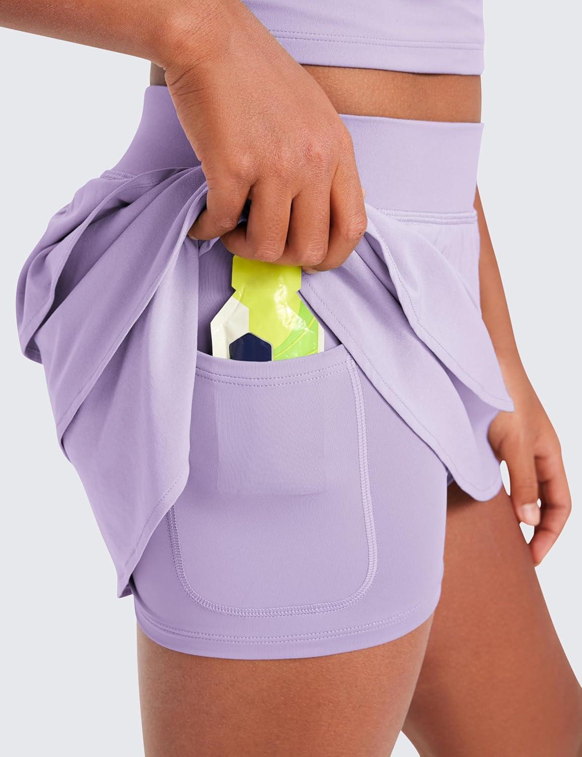 imageCRZ YOGA Girls FeatheryFit Soft Ruffle Athletic Skirts Tennis School Casual Skorts with Pockets Liner Kids TeenLilac
