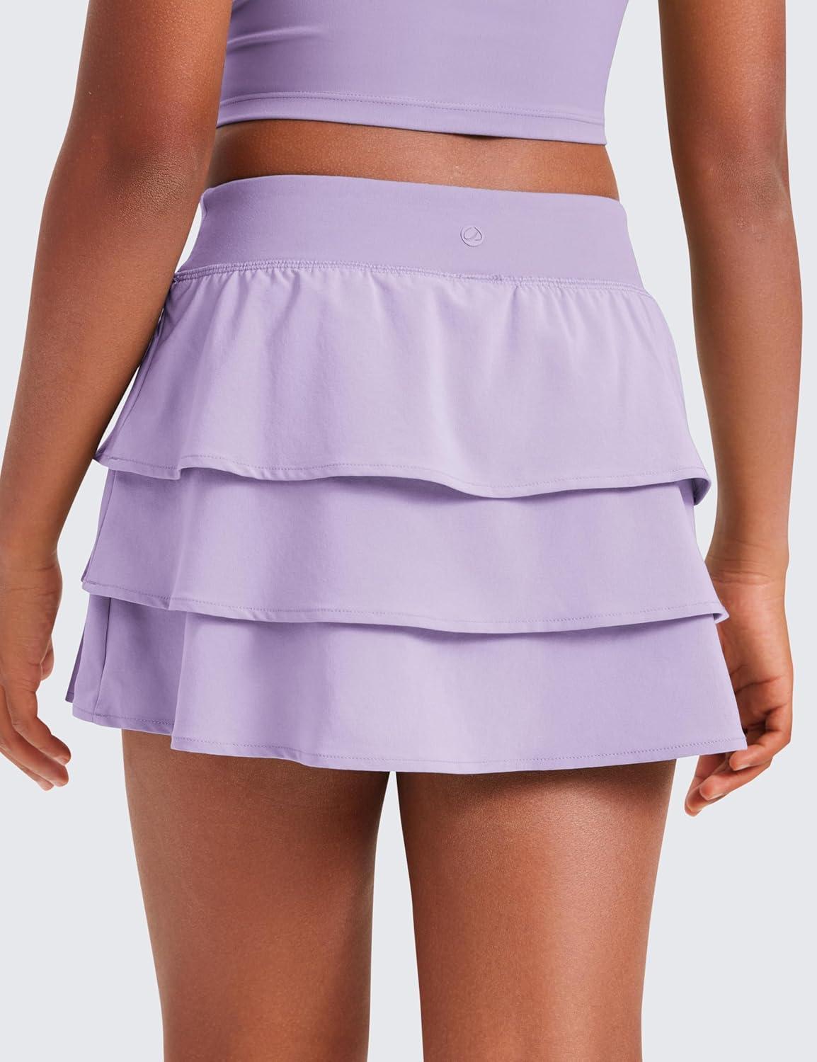 imageCRZ YOGA Girls FeatheryFit Soft Ruffle Athletic Skirts Tennis School Casual Skorts with Pockets Liner Kids TeenLilac