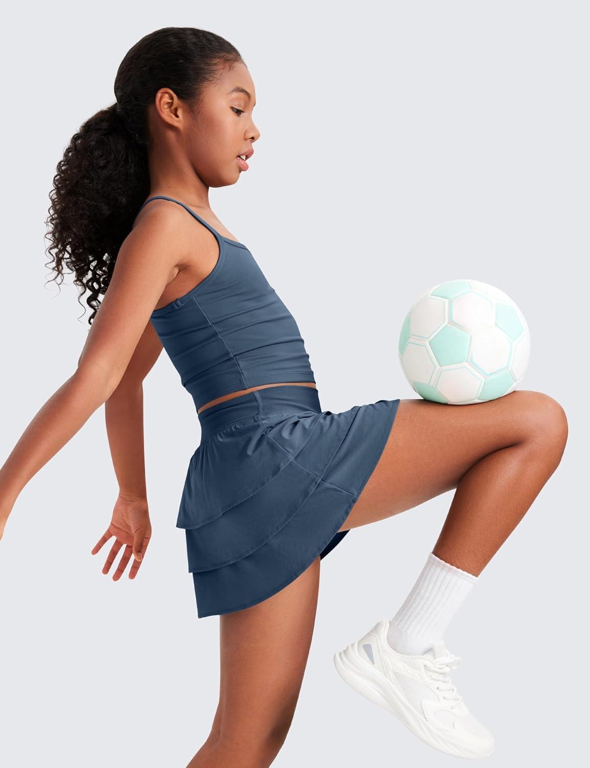 imageCRZ YOGA Girls FeatheryFit Soft Ruffle Athletic Skirts Tennis School Casual Skorts with Pockets Liner Kids TeenStelindigo