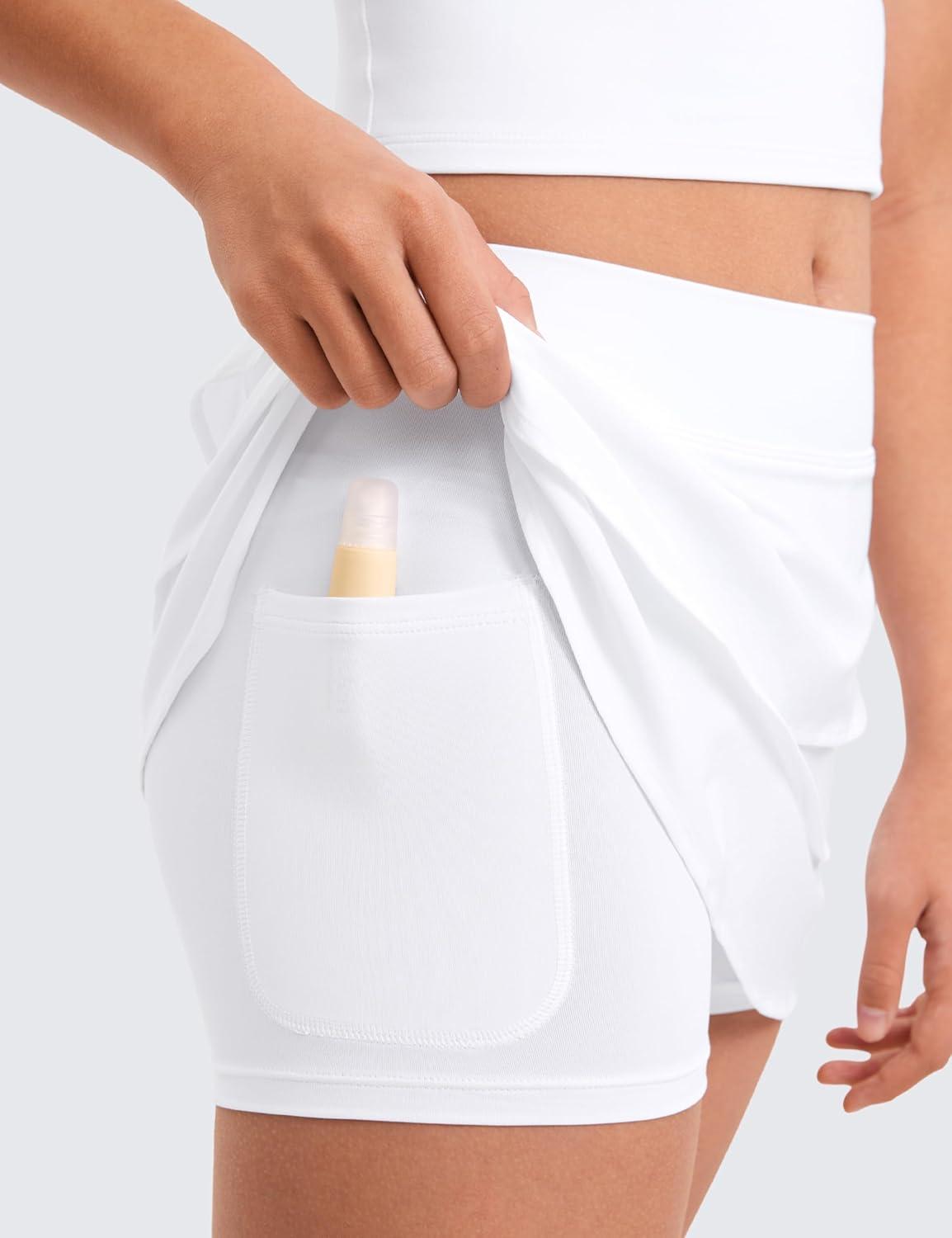 imageCRZ YOGA Girls FeatheryFit Soft Ruffle Athletic Skirts Tennis School Casual Skorts with Pockets Liner Kids TeenWhite