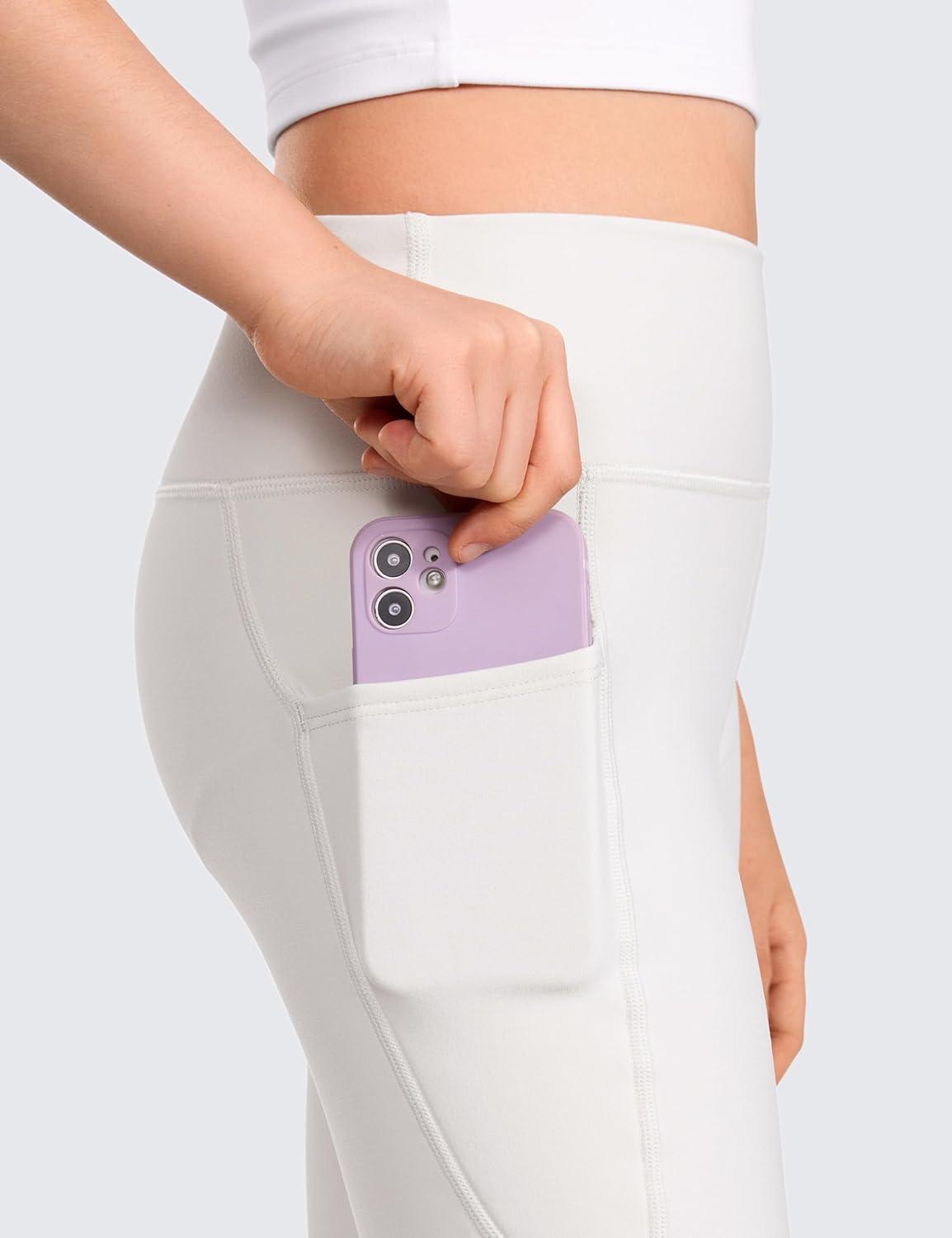 imageCRZ YOGA Girls Fleece Lined Full Length Athletic Leggings Water Resistant Casual Yoga Thermal Pants with Pockets WinterMilky White Bone