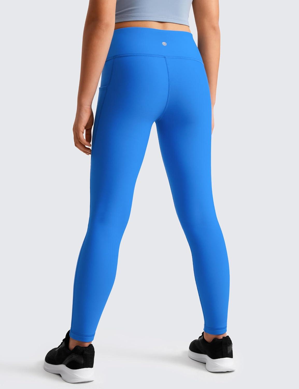 imageCRZ YOGA Girls Fleece Lined Full Length Athletic Leggings Water Resistant Casual Yoga Thermal Pants with Pockets WinterSparkle Blue