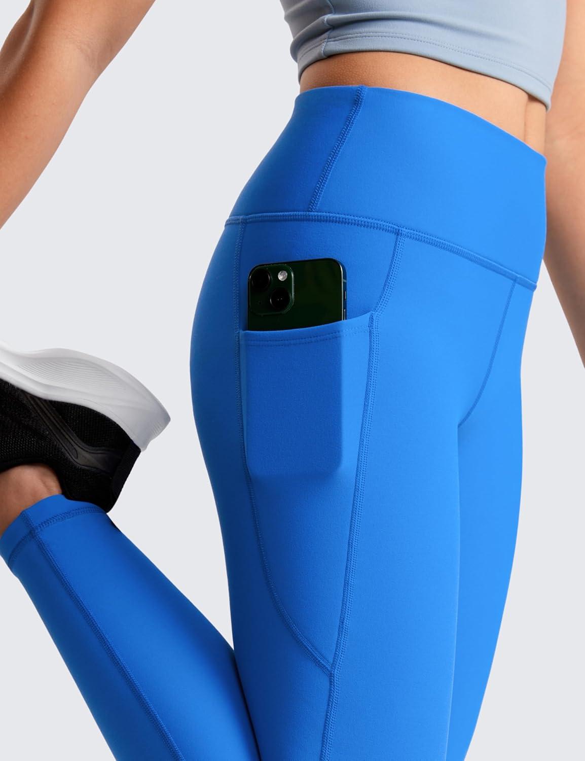 imageCRZ YOGA Girls Fleece Lined Full Length Athletic Leggings Water Resistant Casual Yoga Thermal Pants with Pockets WinterSparkle Blue