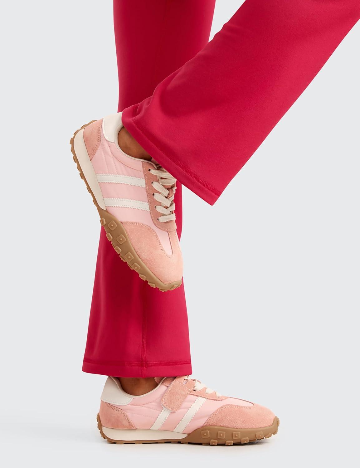 imageCRZ YOGA Girls Fleece Lined High Waist Athletic Flare Leggings Water Resistant Casual Yoga Pants Zip Pocket Bell BottomsViva Magenta