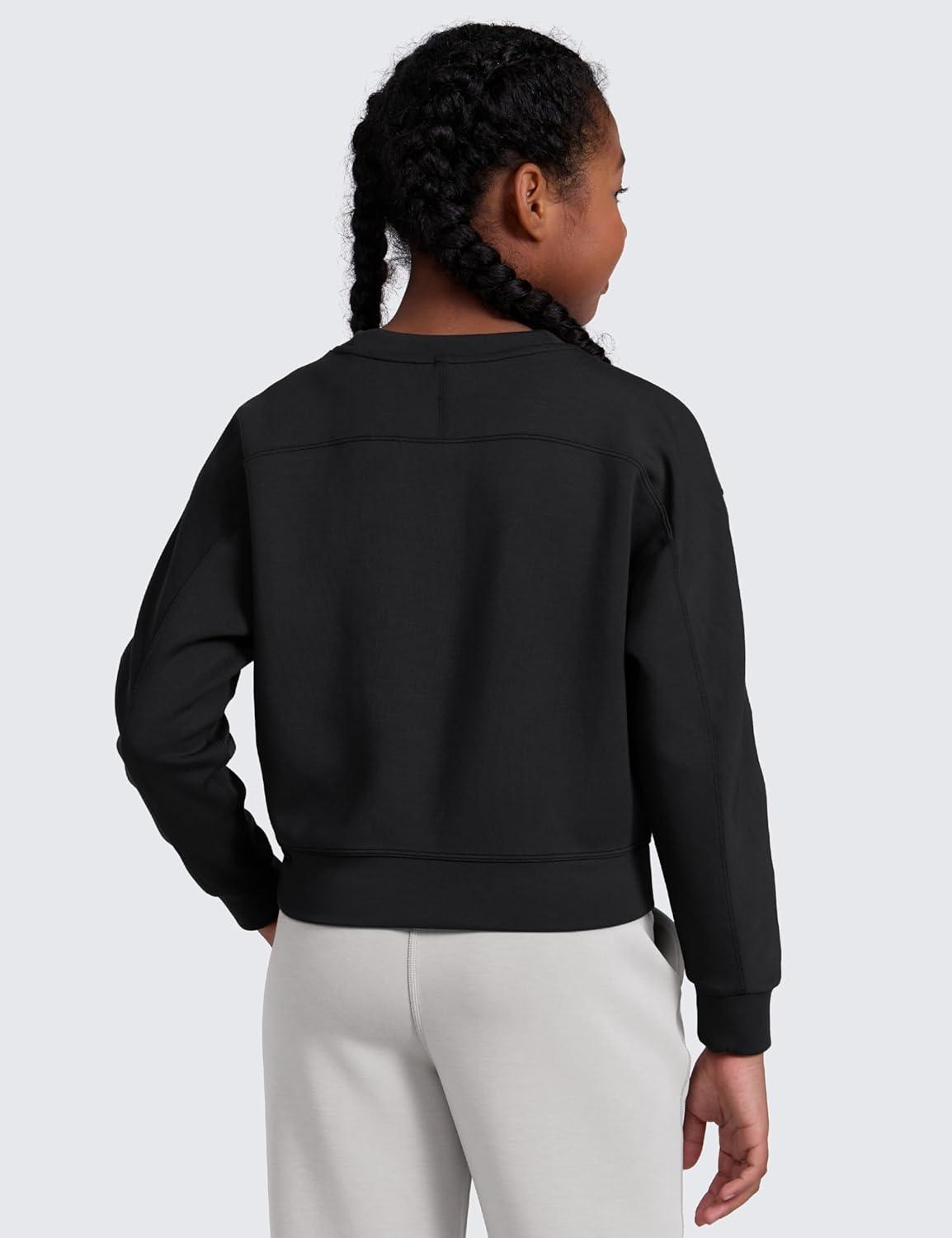 imageCRZ YOGA Girls SoftAura Long Sleeve Crew Neck Casual Hoodie Lounge Pullover Sweatshirts Relaxed Waist Length Kids TeenBlack