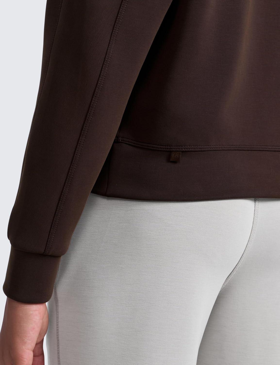 imageCRZ YOGA Girls SoftAura Long Sleeve Crew Neck Casual Hoodie Lounge Pullover Sweatshirts Relaxed Waist Length Kids TeenHot Fudge Brown