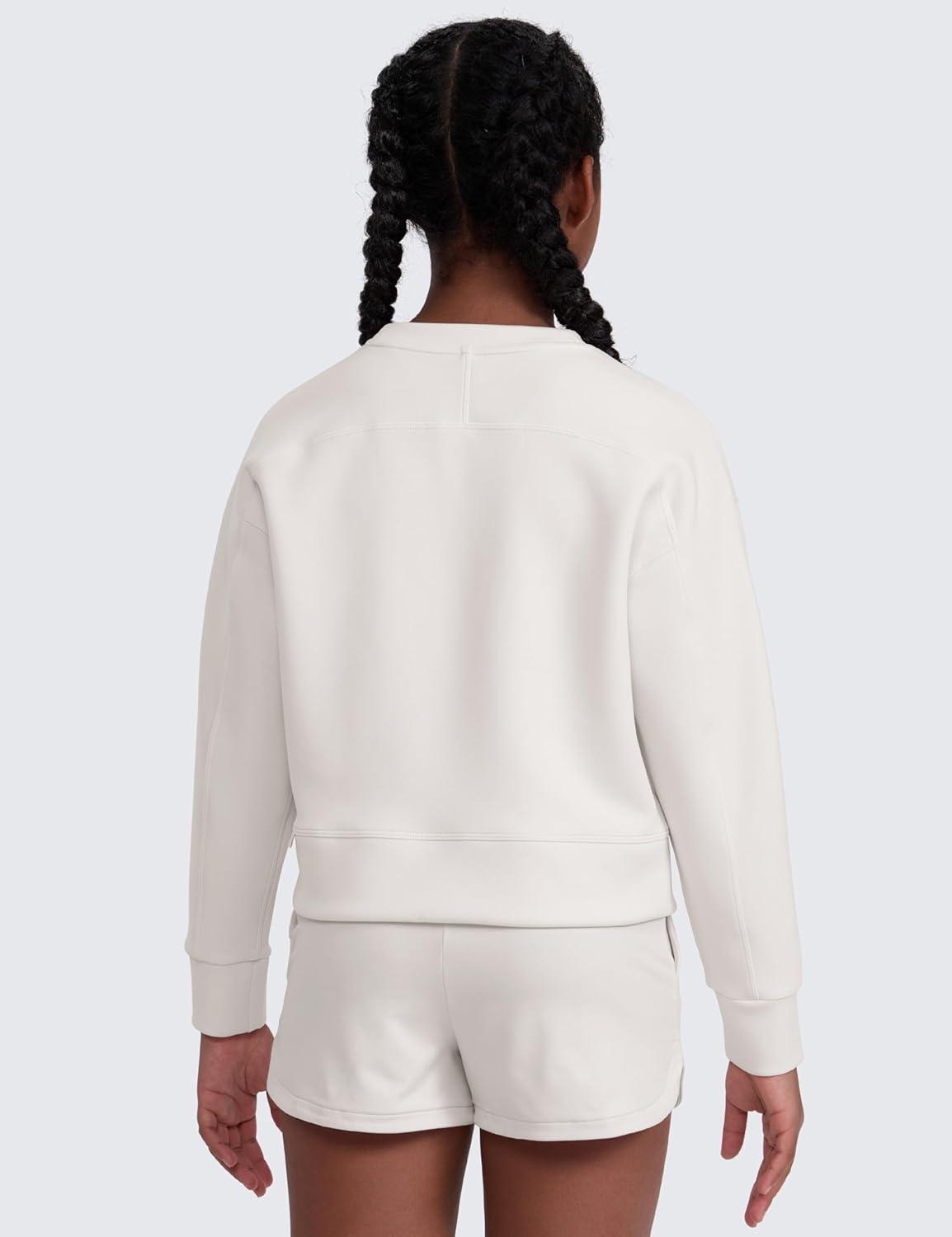 imageCRZ YOGA Girls SoftAura Long Sleeve Crew Neck Casual Hoodie Lounge Pullover Sweatshirts Relaxed Waist Length Kids TeenMilky White