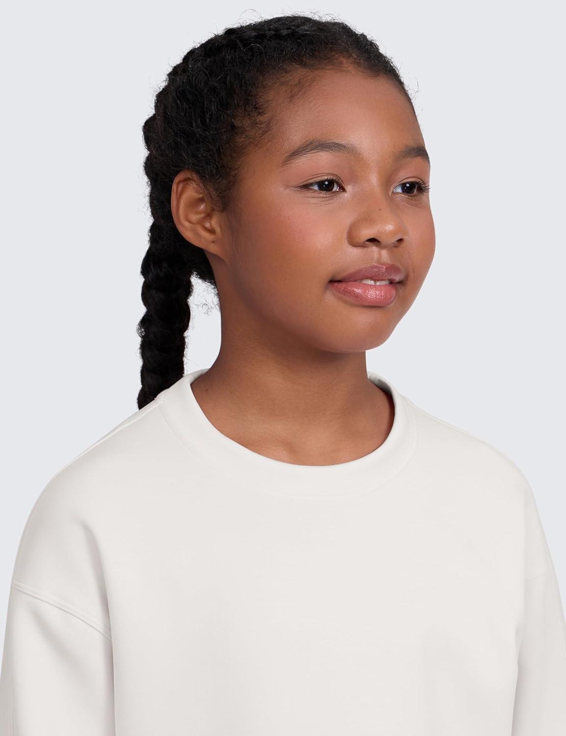 imageCRZ YOGA Girls SoftAura Long Sleeve Crew Neck Casual Hoodie Lounge Pullover Sweatshirts Relaxed Waist Length Kids TeenMilky White