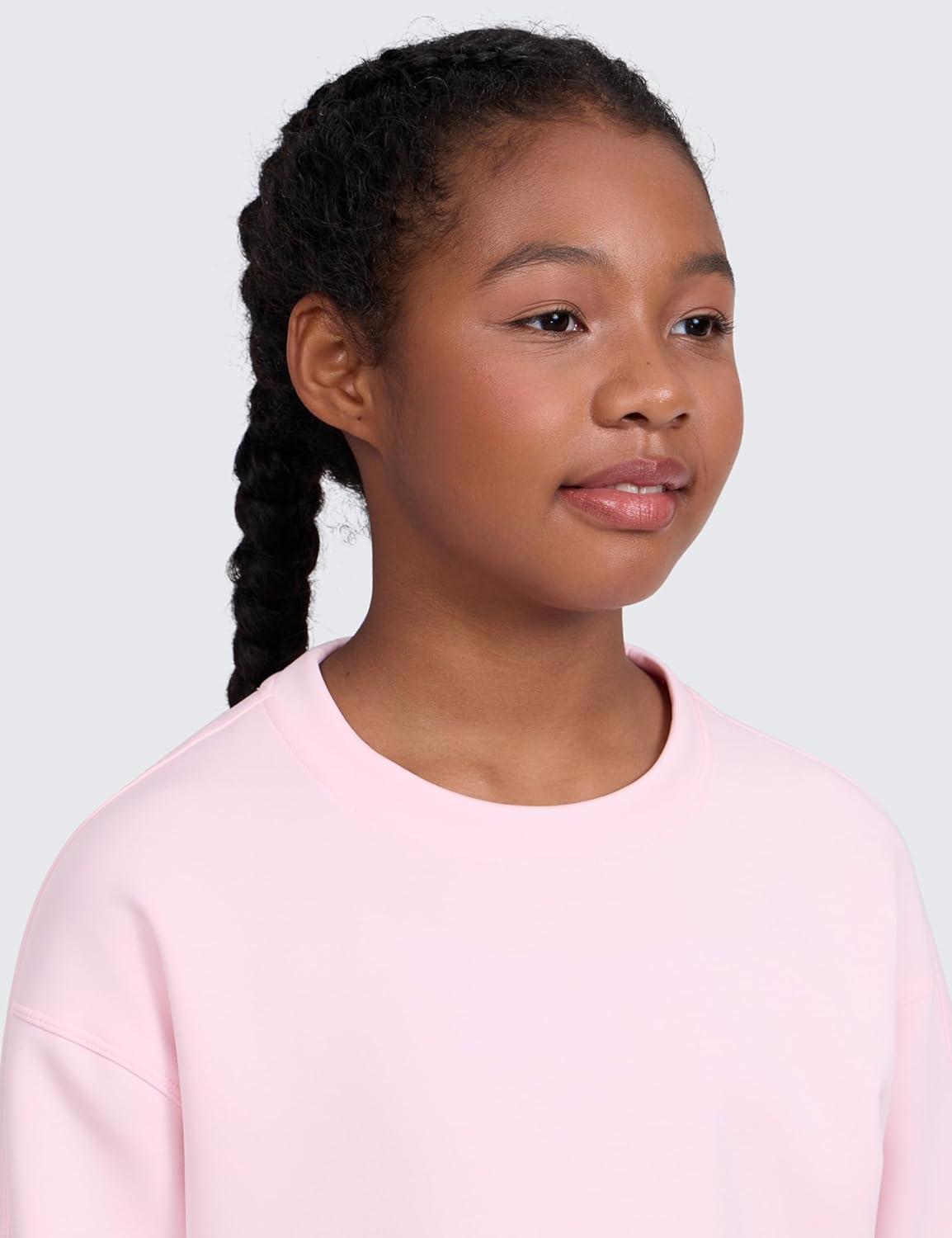 imageCRZ YOGA Girls SoftAura Long Sleeve Crew Neck Casual Hoodie Lounge Pullover Sweatshirts Relaxed Waist Length Kids TeenStrawberry Pink