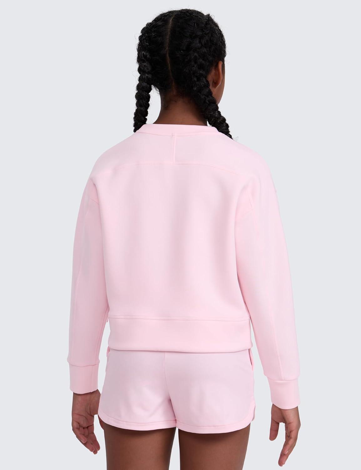 imageCRZ YOGA Girls SoftAura Long Sleeve Crew Neck Casual Hoodie Lounge Pullover Sweatshirts Relaxed Waist Length Kids TeenStrawberry Pink