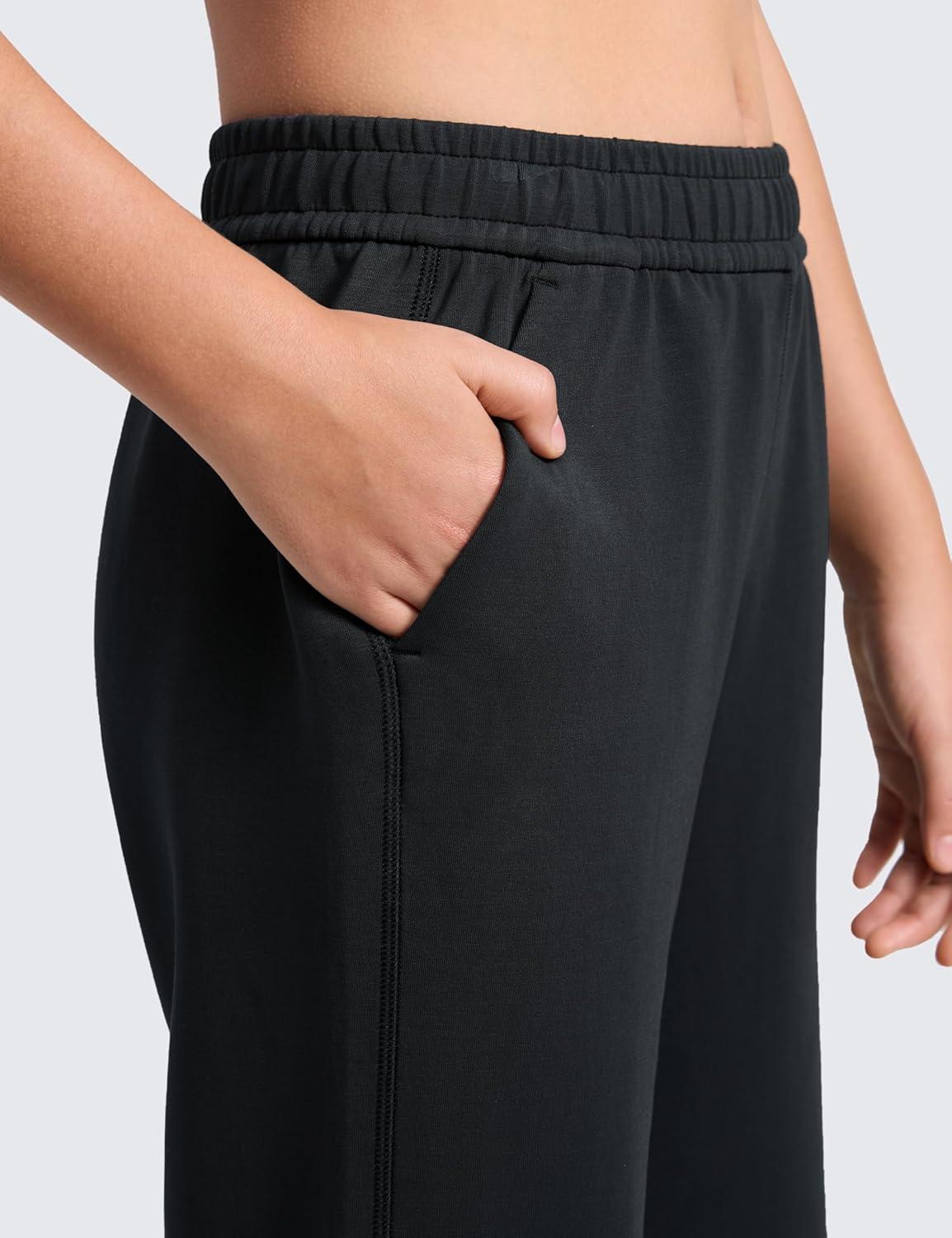 imageCRZ YOGA Girls SoftAura Wide Leg Casual Sweatpants with Pockets Lounge High Waist Pants Drawstring Kids TeenBlack