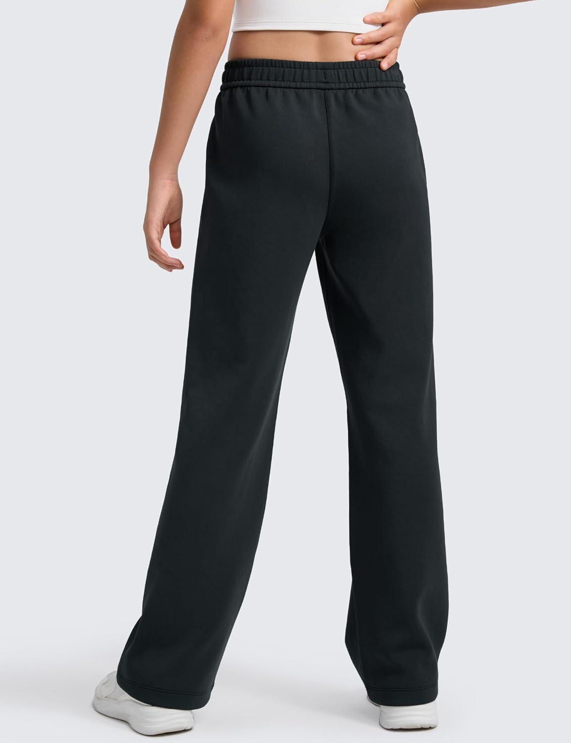 imageCRZ YOGA Girls SoftAura Wide Leg Casual Sweatpants with Pockets Lounge High Waist Pants Drawstring Kids TeenBlack