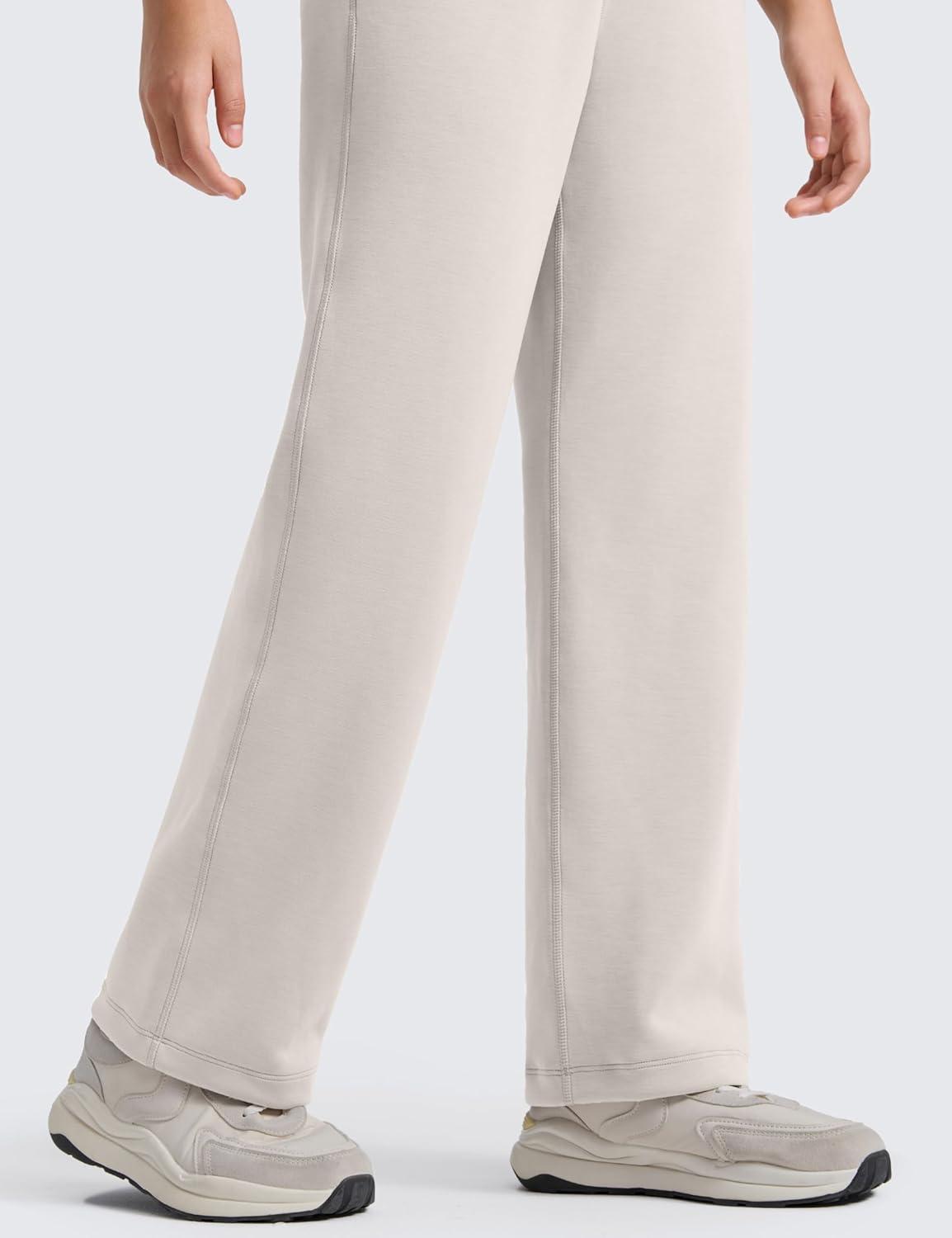 imageCRZ YOGA Girls SoftAura Wide Leg Casual Sweatpants with Pockets Lounge High Waist Pants Drawstring Kids TeenMilky White