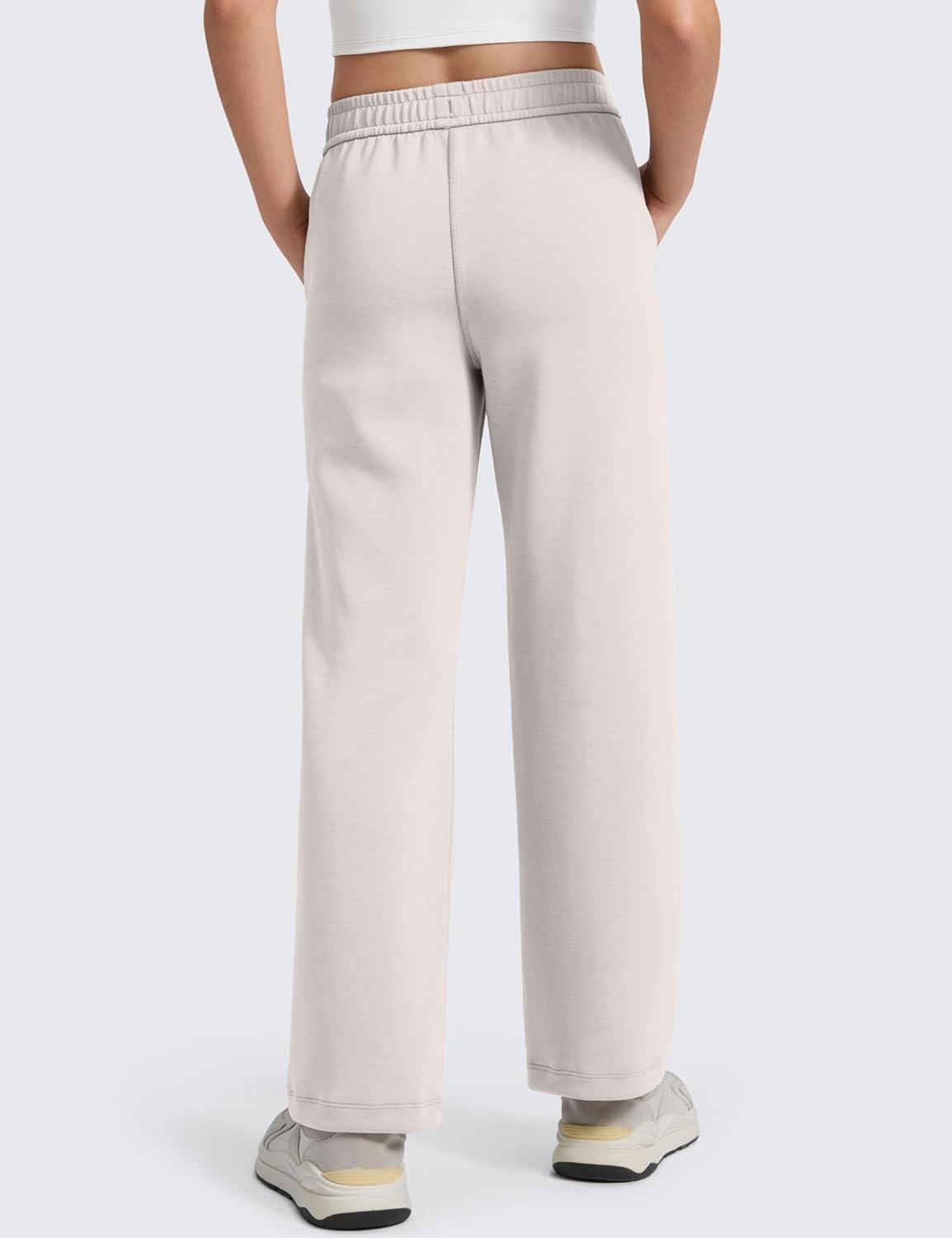 imageCRZ YOGA Girls SoftAura Wide Leg Casual Sweatpants with Pockets Lounge High Waist Pants Drawstring Kids TeenMilky White