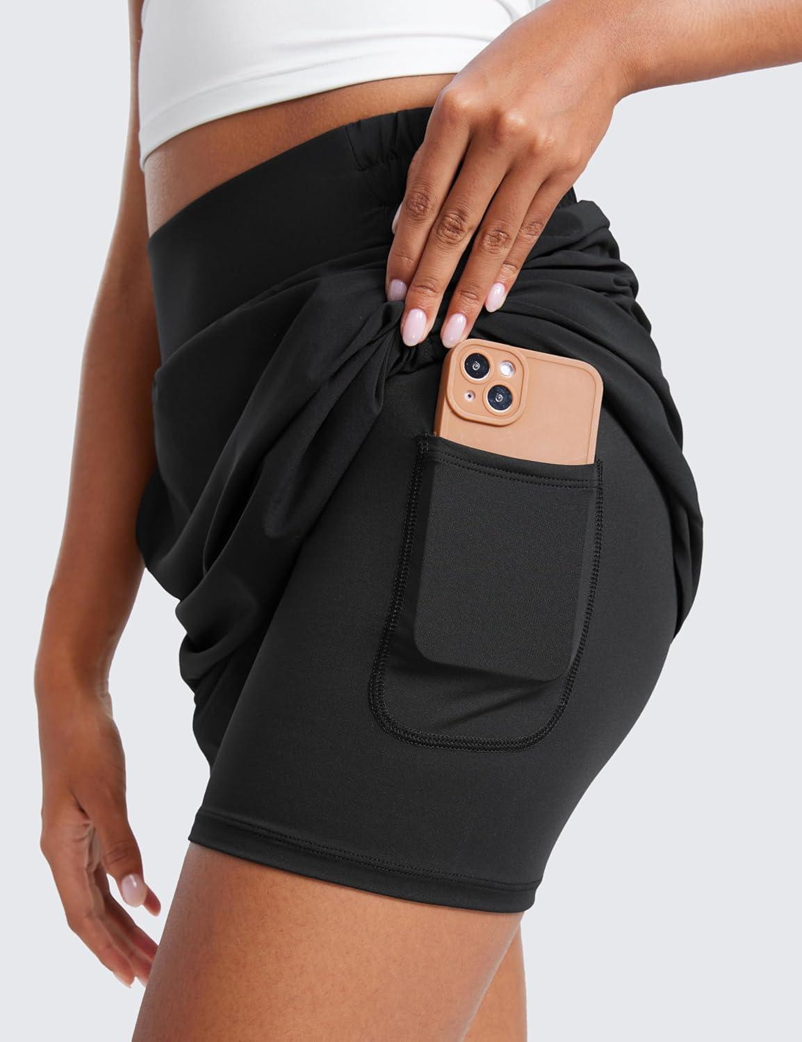 imageCRZ YOGA Golf Skirts for Women 18 High Waisted A Line Athletic Casual Tennis Skort with Shorts PocketsBlack