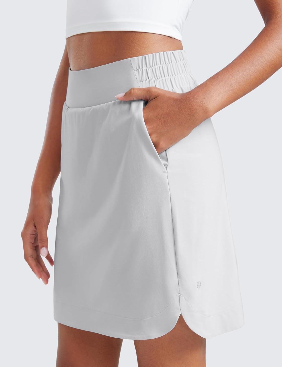 imageCRZ YOGA Golf Skirts for Women 18 High Waisted A Line Athletic Casual Tennis Skort with Shorts PocketsPlatinum Grey