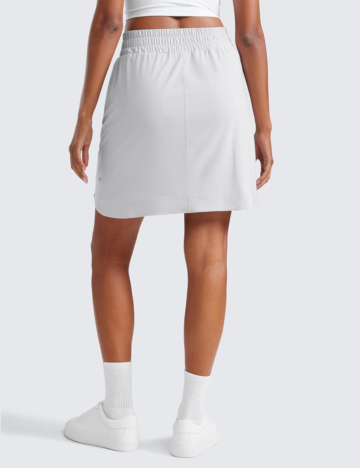 imageCRZ YOGA Golf Skirts for Women 18 High Waisted A Line Athletic Casual Tennis Skort with Shorts PocketsPlatinum Grey