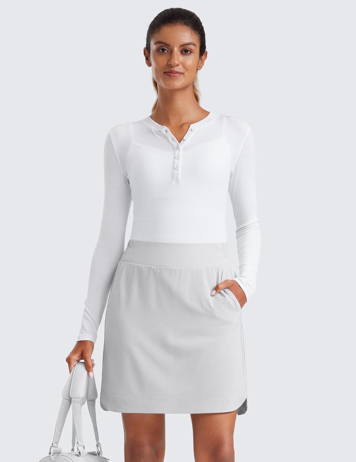 imageCRZ YOGA Golf Skirts for Women 18 High Waisted A Line Athletic Casual Tennis Skort with Shorts PocketsPlatinum Grey